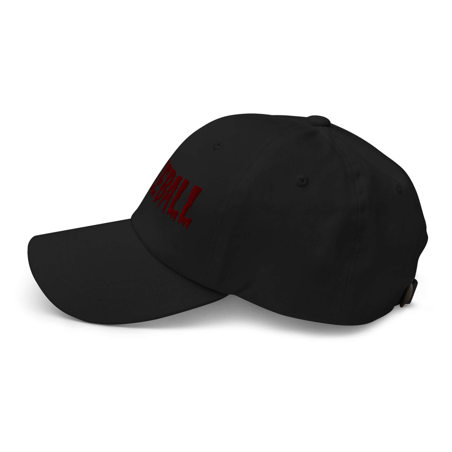 Haunted Pickleball Spirit Hat with maroon embroidery on black chino cotton twill, ideal for spooky pickleball enthusiasts.