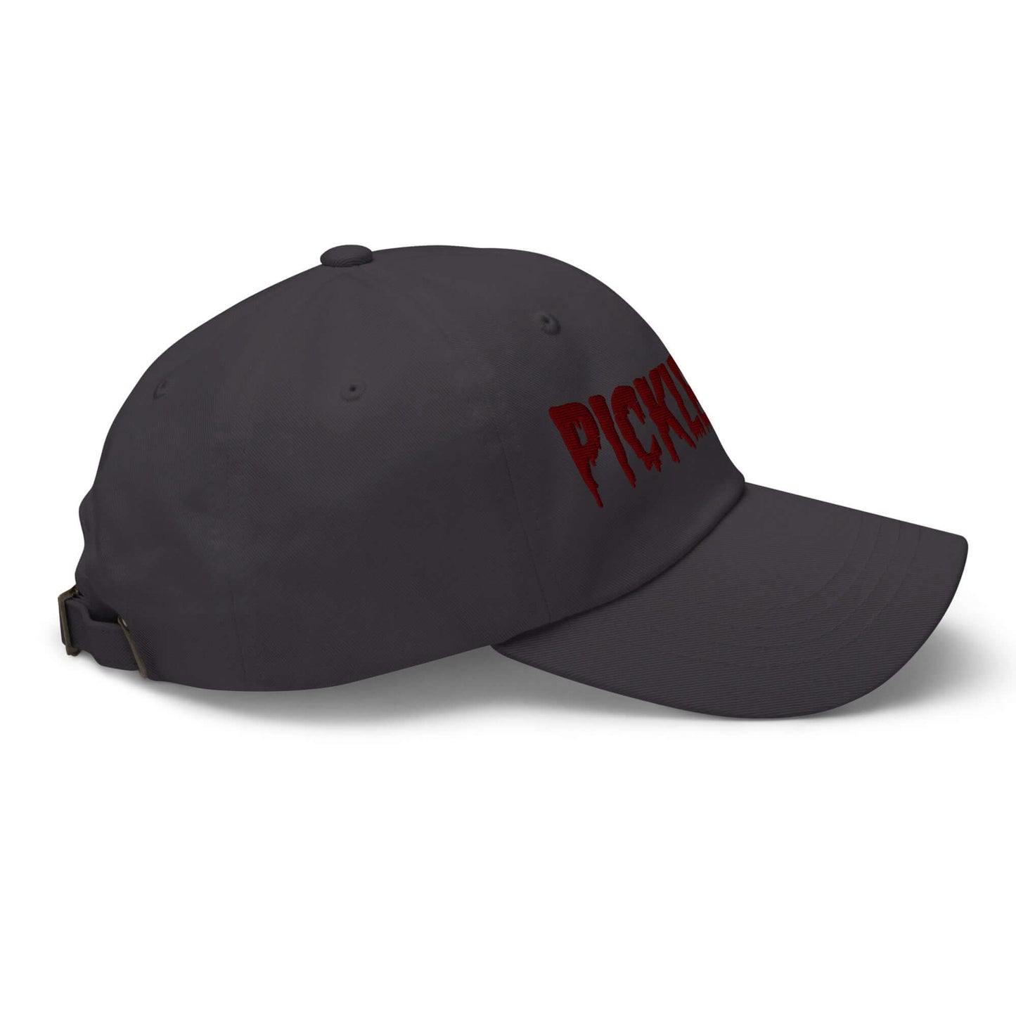 Black haunted pickleball spirit hat with maroon spooky embroidery, perfect eerie style for court play.