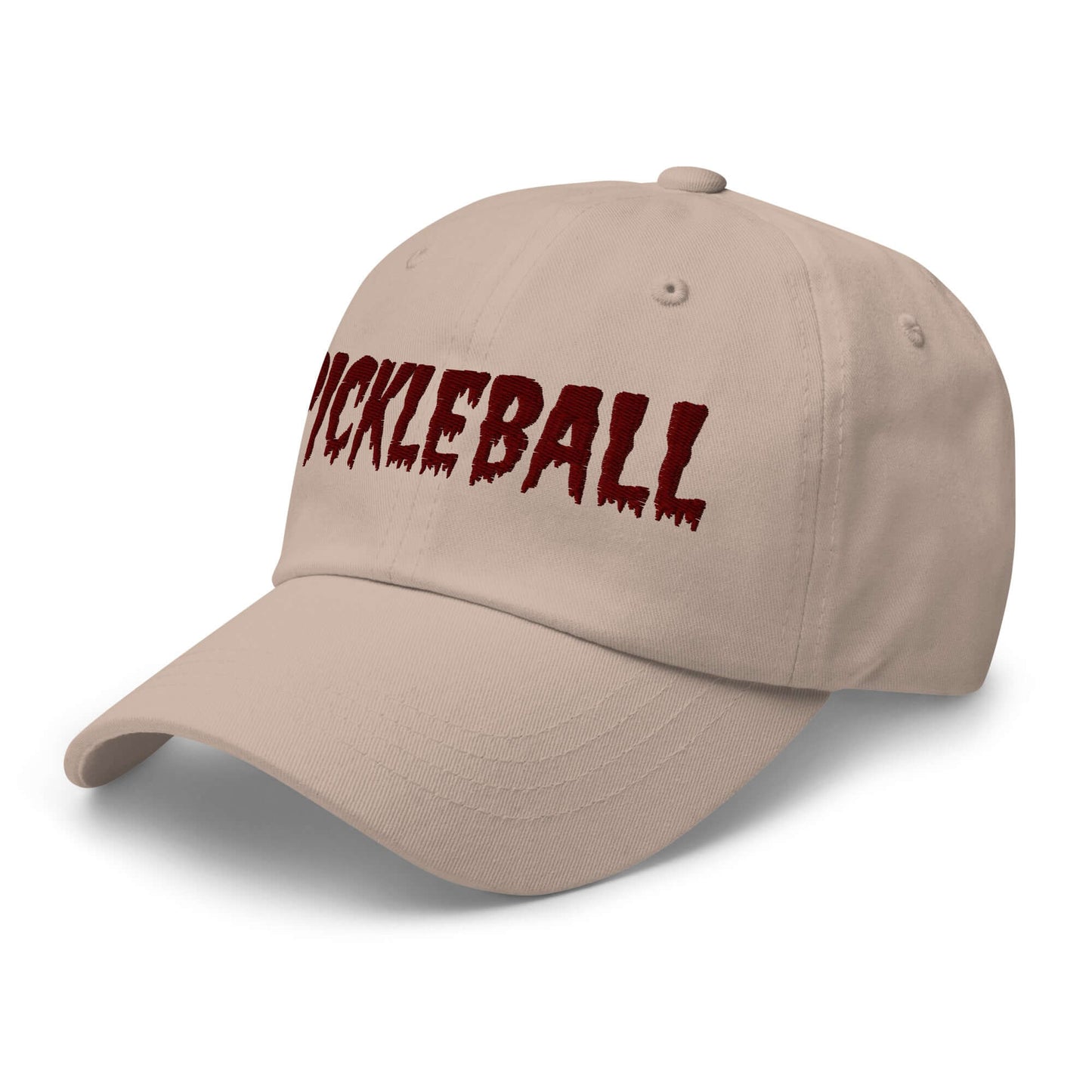 Haunted Pickleball Spirit Hat with maroon embroidery on chino cotton twill, perfect for a spooky twist on the court.