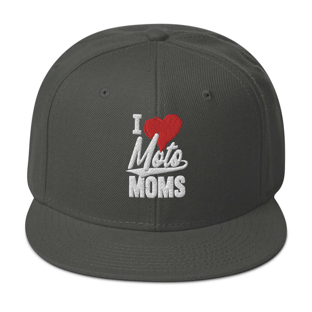 front side of Ronnie Mac 69's I Heart Moto Mom's Embroidered Snapback Hat (gray/)