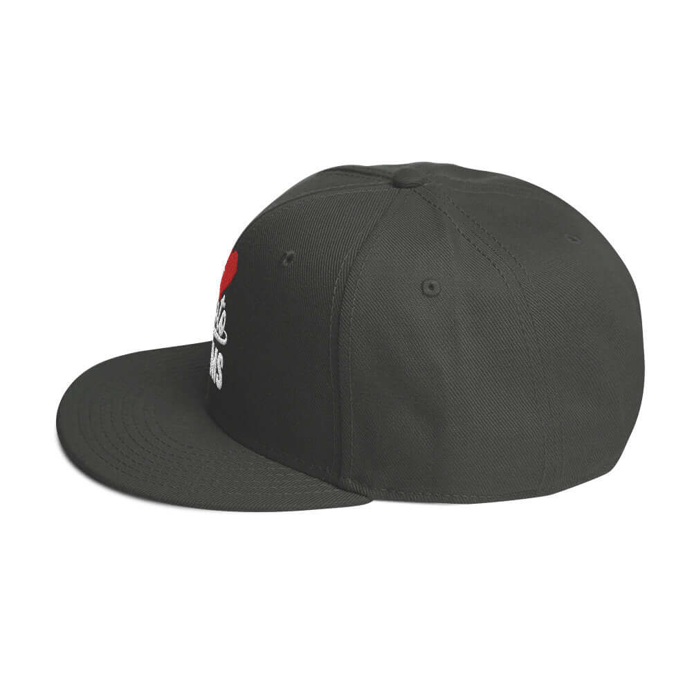 left side of Ronnie Mac 69's I Heart Moto Mom's Embroidered Snapback Hat (gray/)