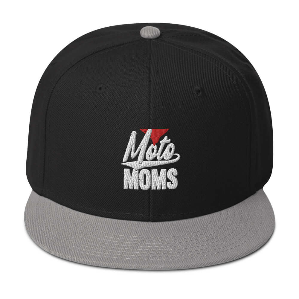 front side of Ronnie Mac 69's I Heart Moto Mom's Embroidered Snapback Hat (gray/Black) -1