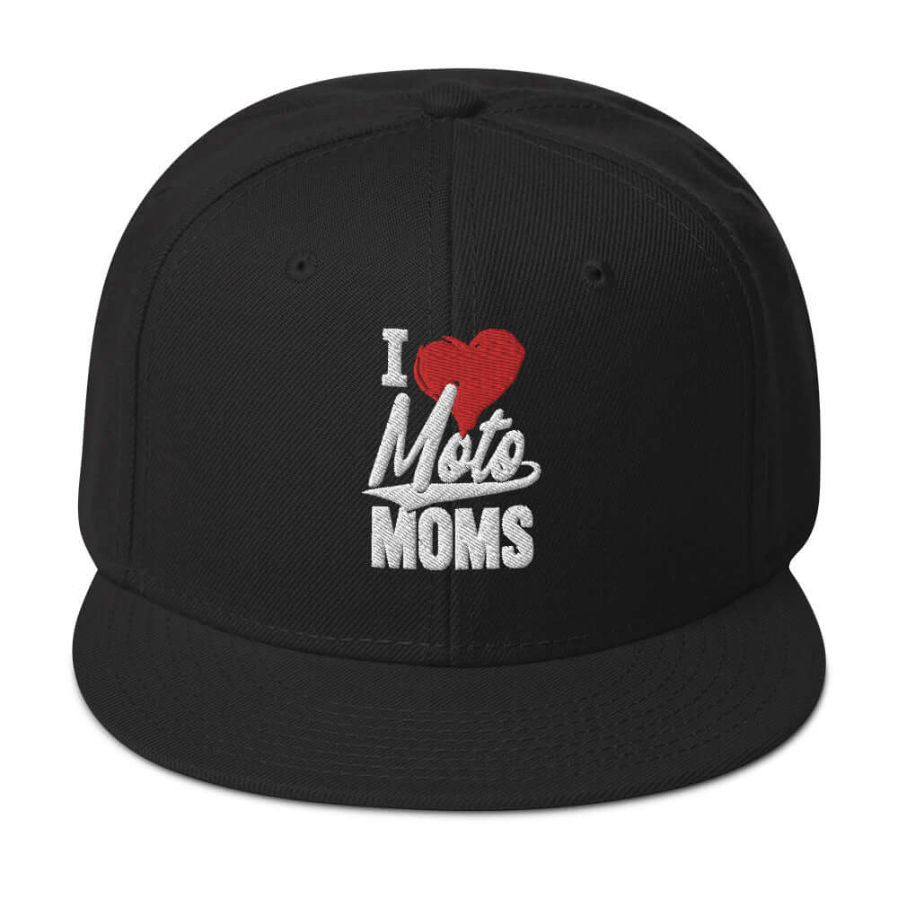 front of Ronnie Mac 69's I Heart Moto Mom's Embroidered Snapback Hat (black)