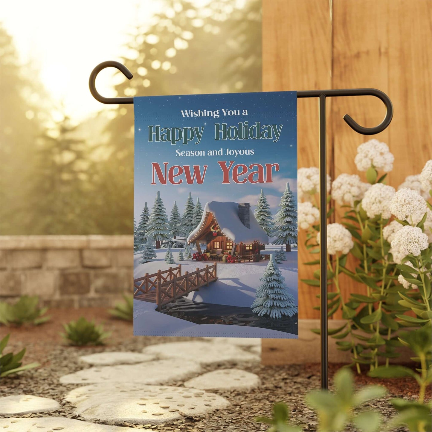 Joyous Holiday & New Year Banner: Spread Cheer in Your Garden & Home in a garden