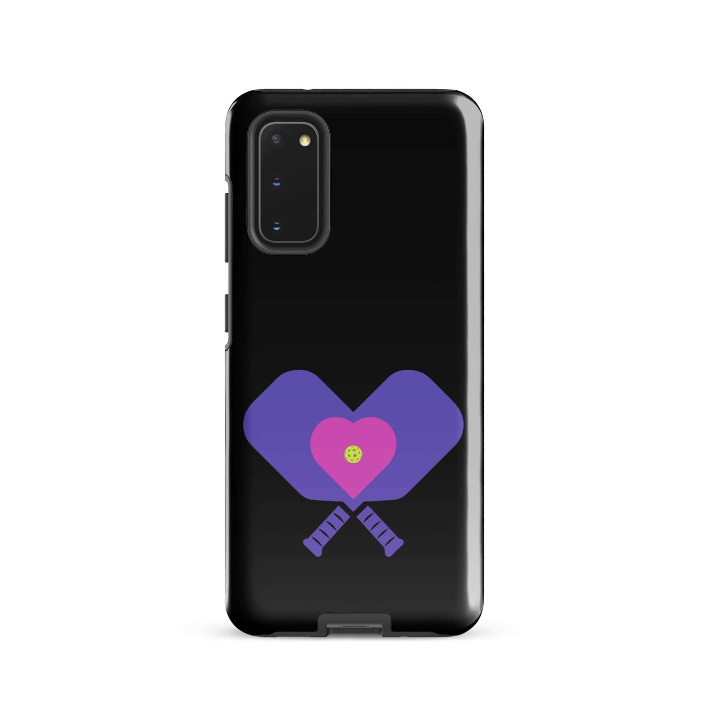 LOVE Pickleball Tough Case for Samsung® featuring a heart design and pickleball paddles.