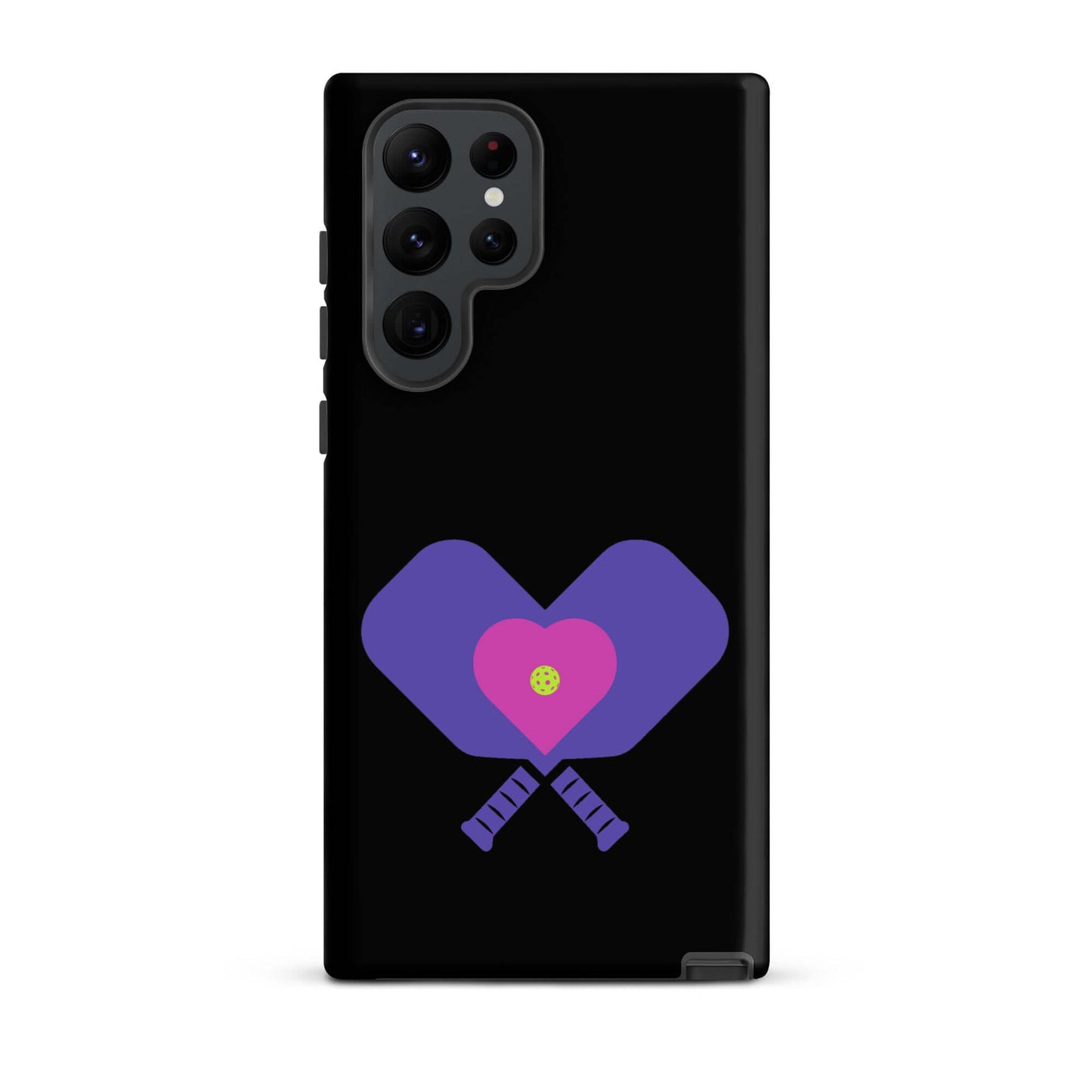 LOVE Pickleball Tough Case for Samsung® featuring a heart and paddles design, perfect for pickleball fans.