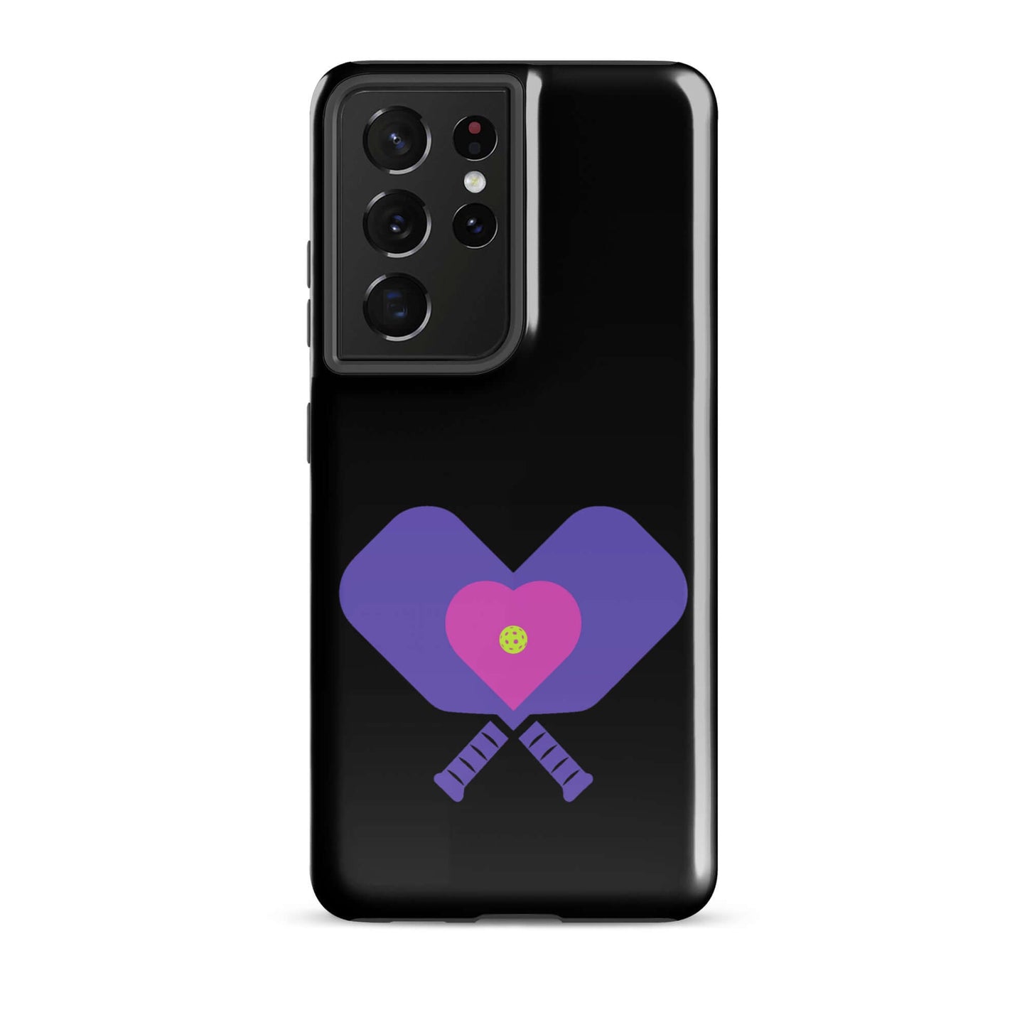 LOVE Pickleball tough case for Samsung with heart and paddles design, showcasing passion for the game.
