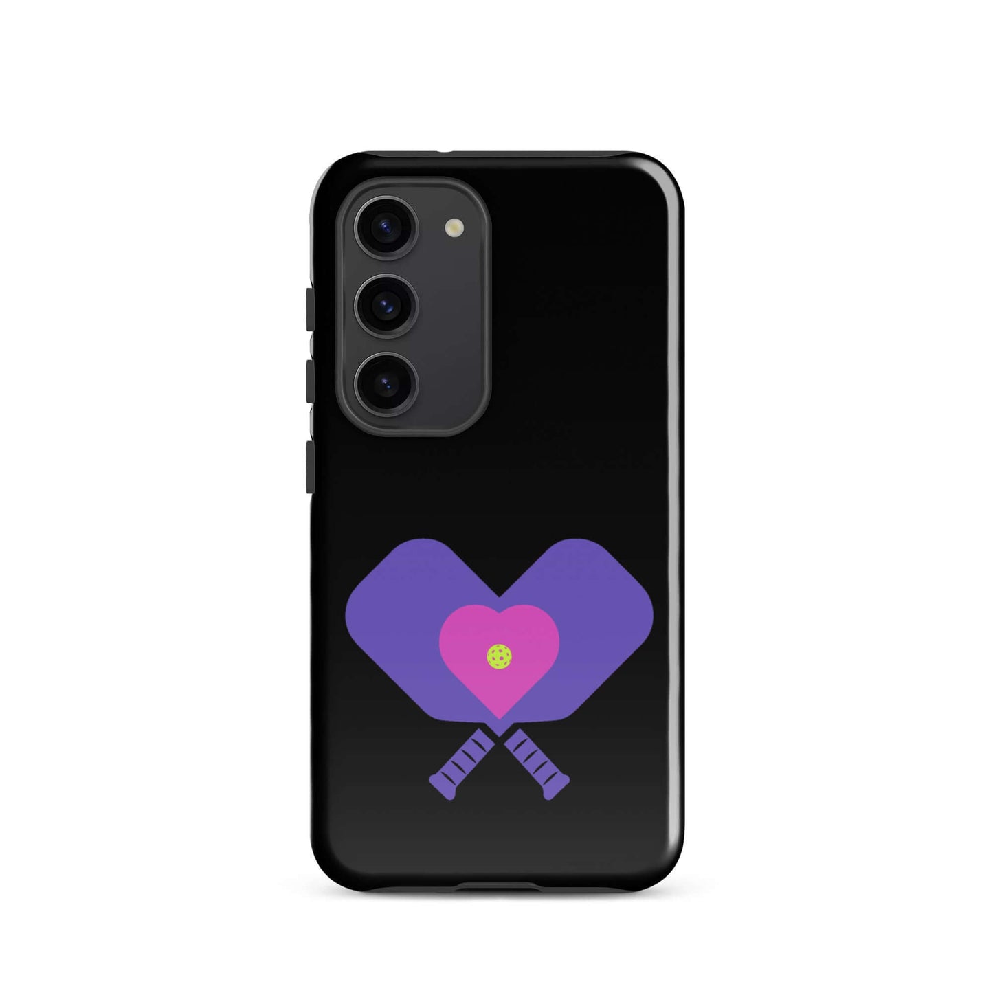 LOVE Pickleball Tough Case for Samsung® featuring a heart design with pickleball paddles and ball.