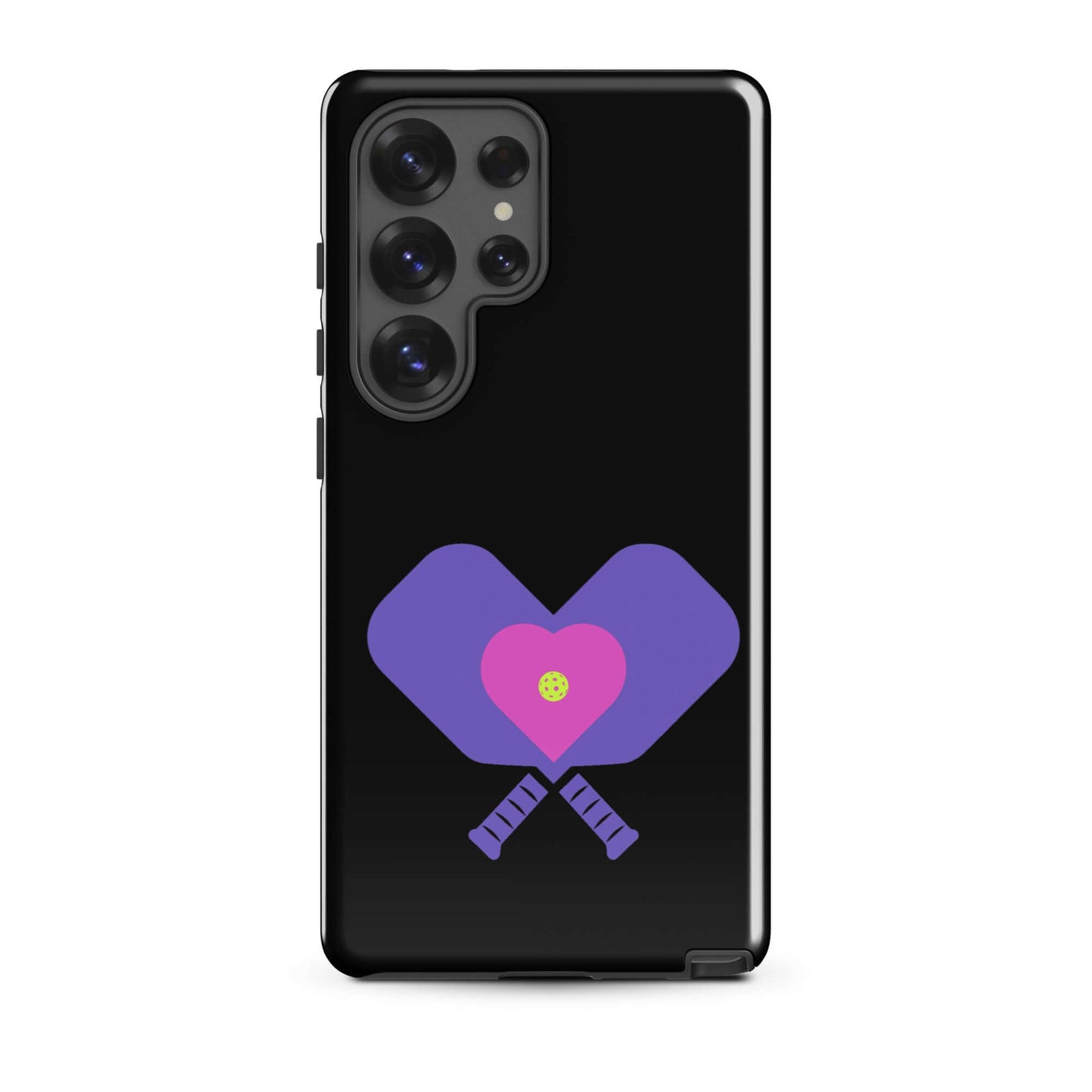 LOVE Pickleball Tough Case for Samsung® featuring a heart design with paddles and a pickleball.