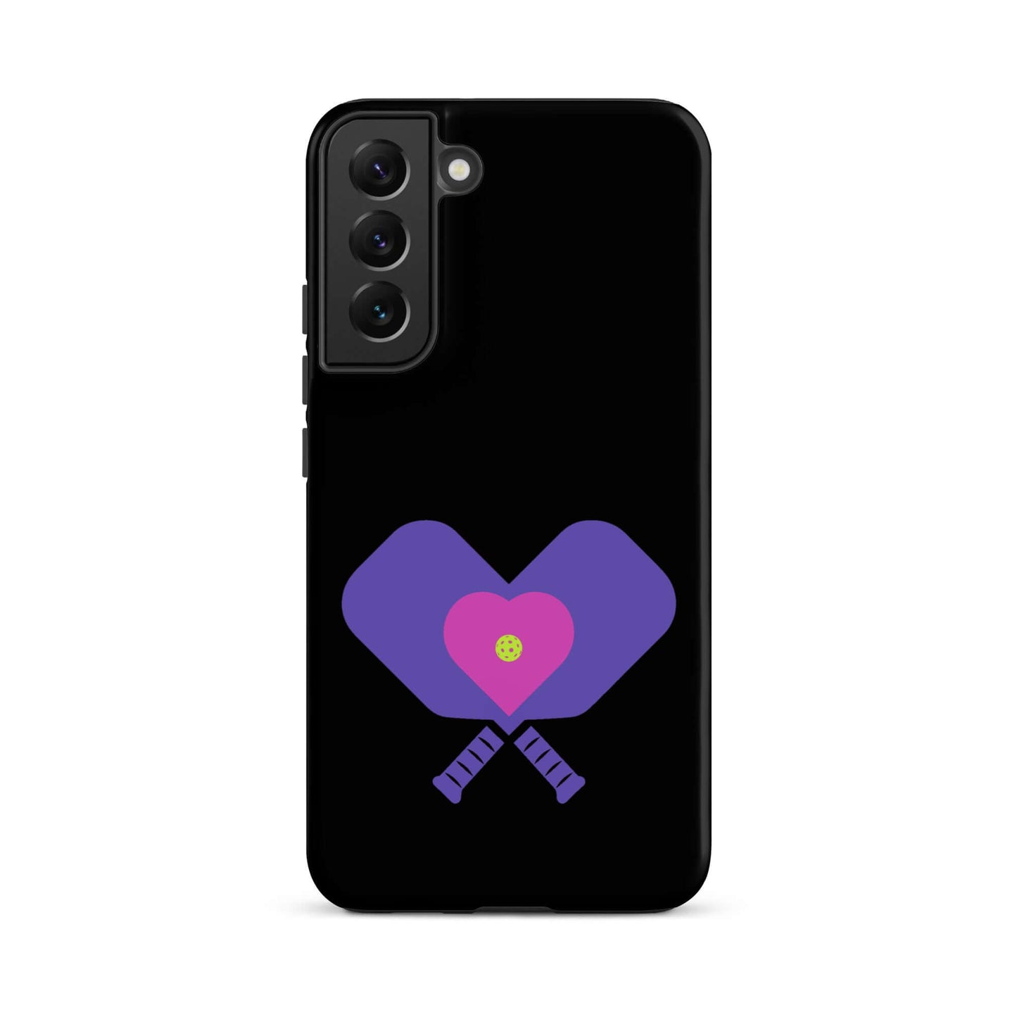 LOVE Pickleball Tough Case for Samsung® featuring a heart design and pickleball paddles.