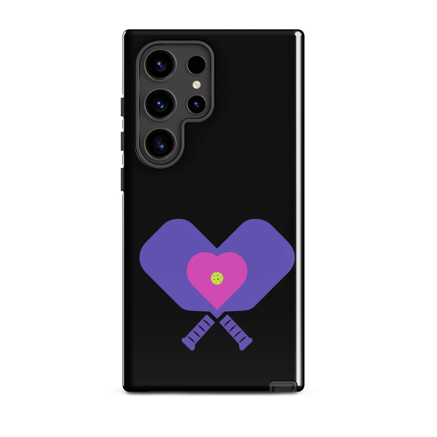 LOVE Pickleball Tough Case for Samsung® featuring a heart design and pickleball paddles.