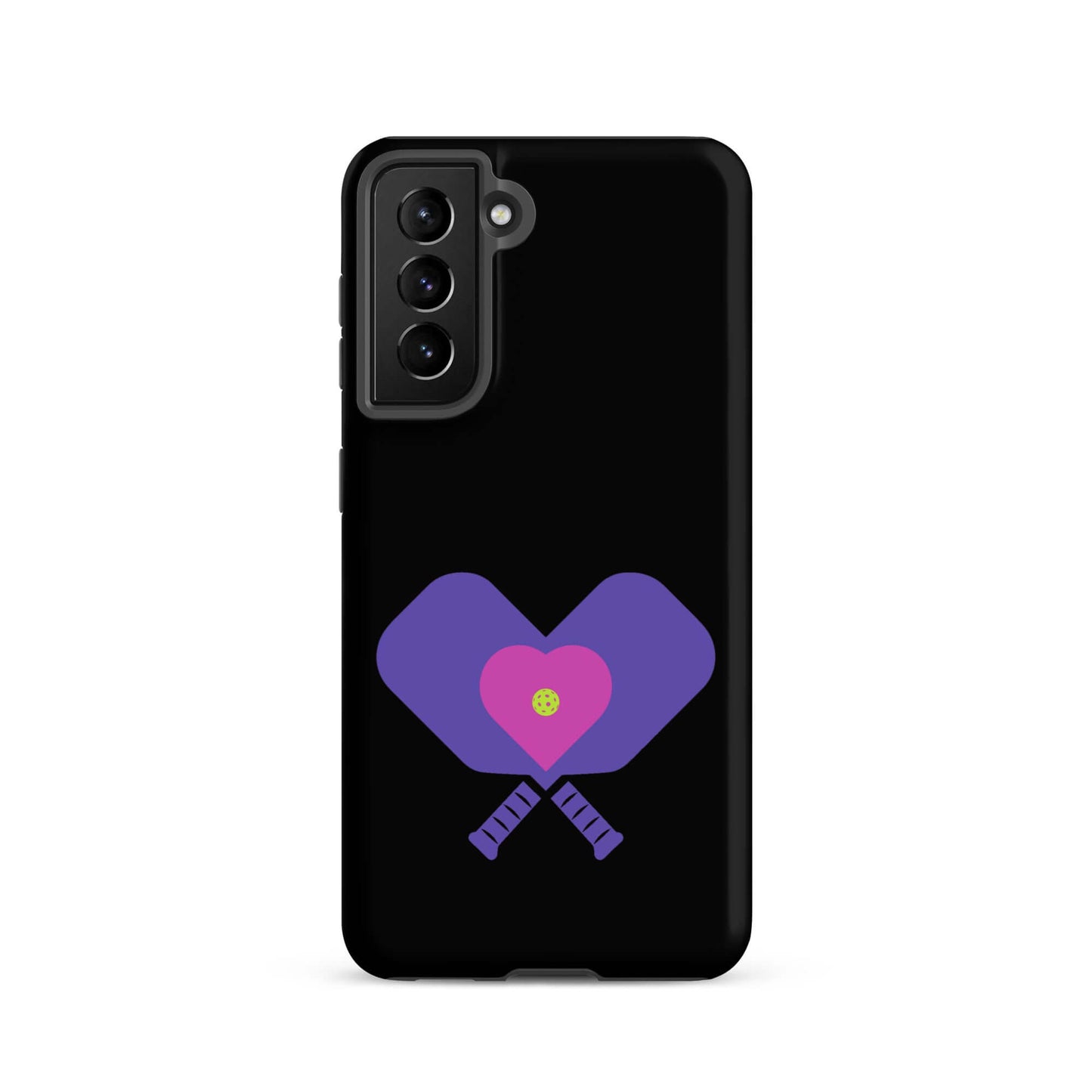 LOVE Pickleball Tough Case for Samsung® featuring heart design and paddles, perfect for pickleball enthusiasts.