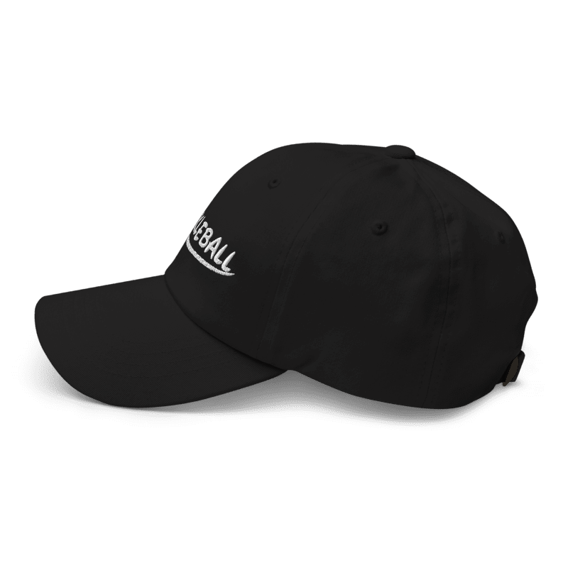 Black low profile pickleball hat with embroidery, adjustable strap, and curved visor for a stylish sports look.