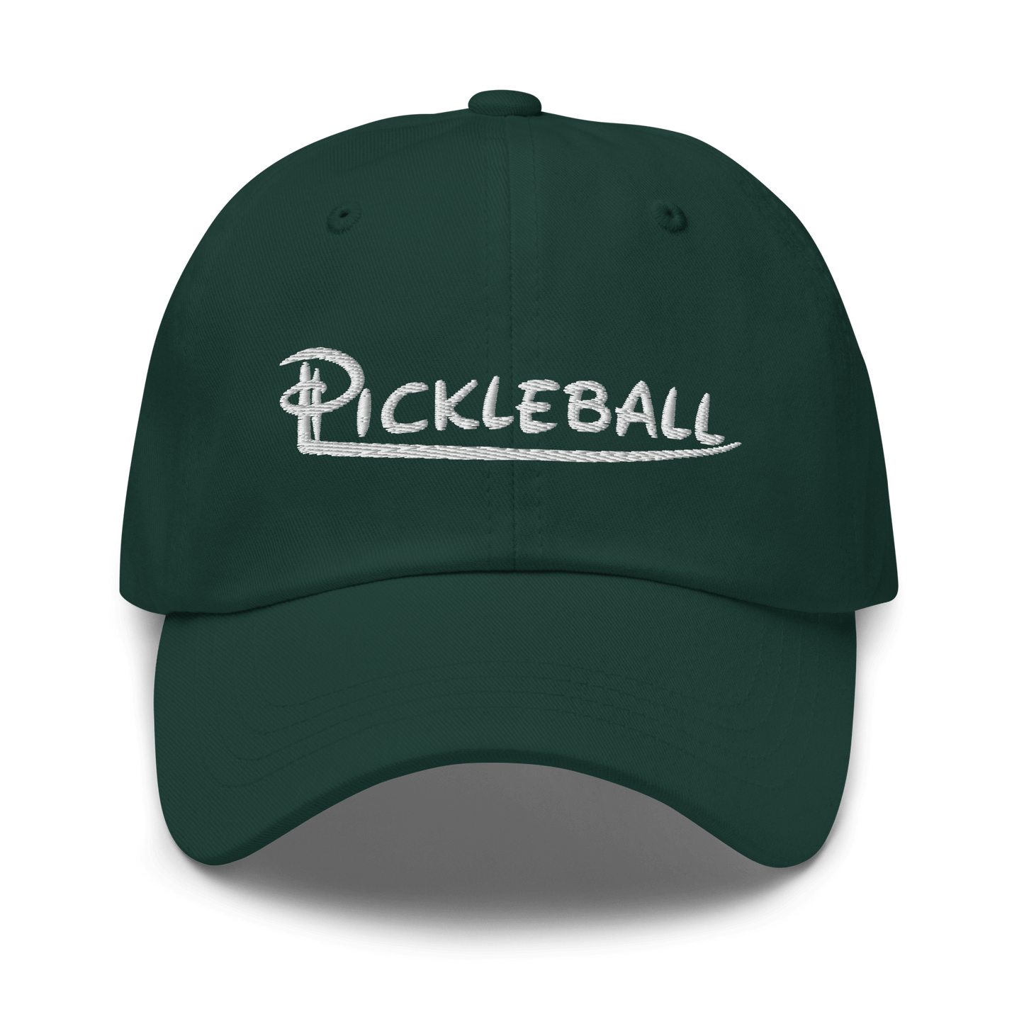 Low profile green pickleball hat with white embroidery and adjustable strap