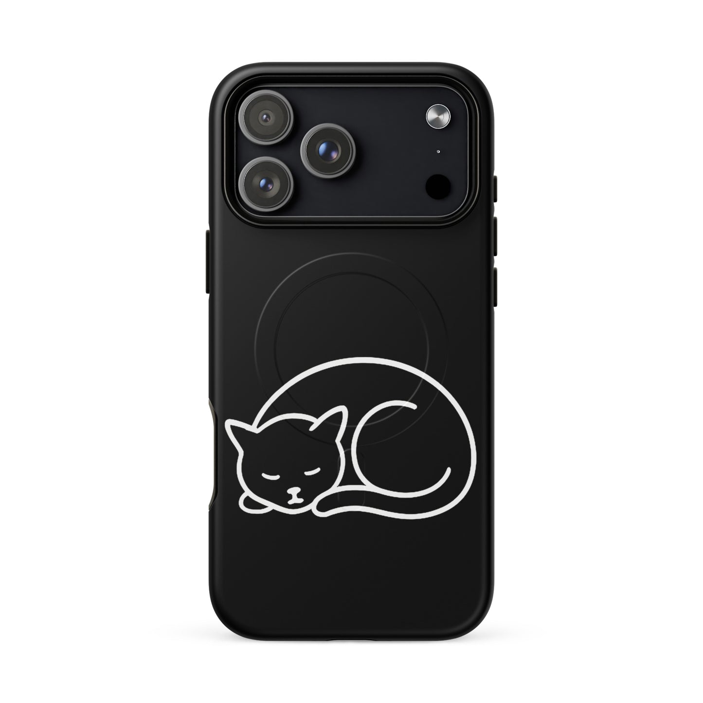 Magnetic Phone Case for iPhone featuring a minimalist curled-up cat design, providing stylish protection.