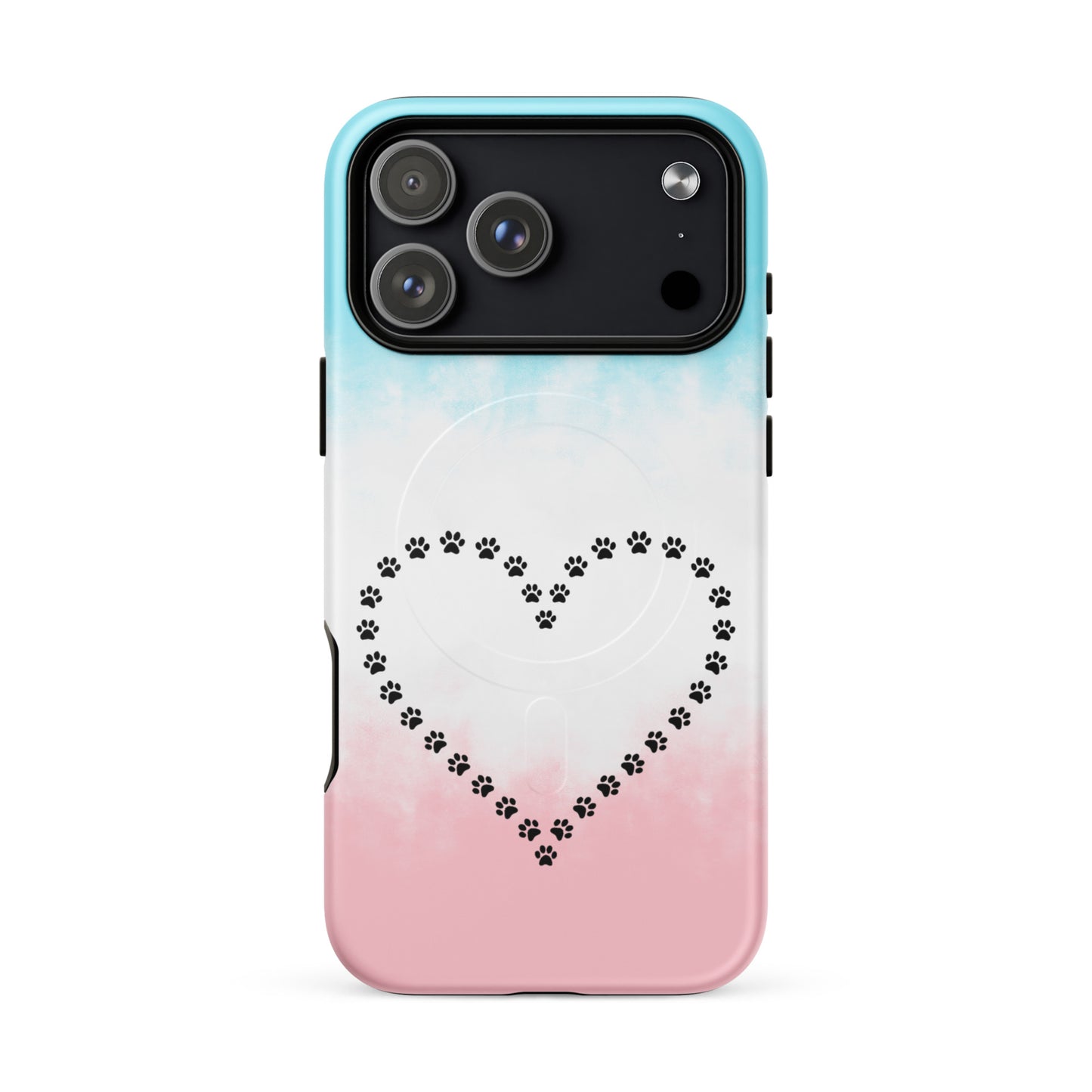 Magnetic Phone Case for iPhone: Paw Print Heart Design for Pet Lovers, featuring upward-facing paw prints in a heart shape.