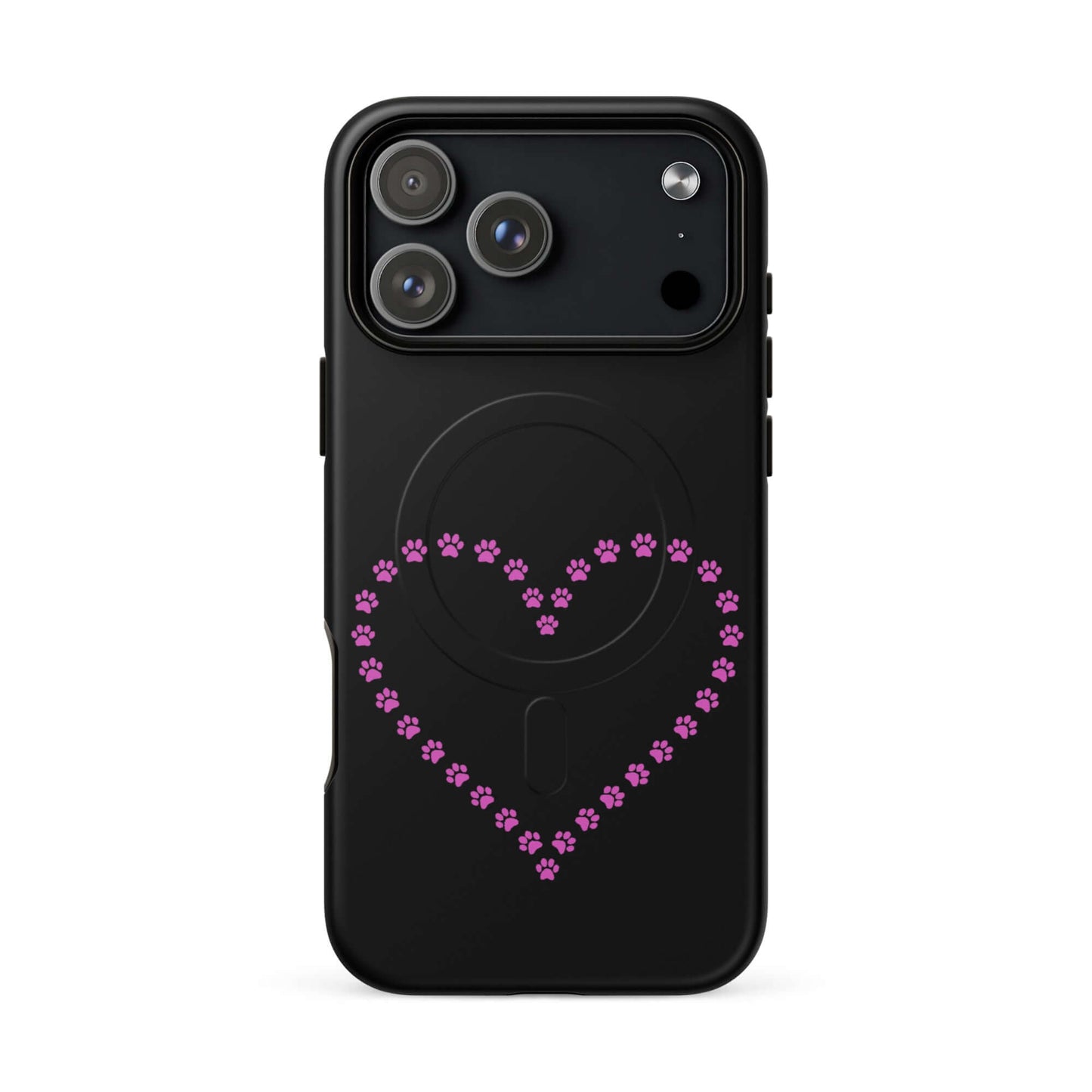 Magnetic Phone Case for iPhone featuring pink paw print heart design, perfect for pet lovers and minimalistic style.
