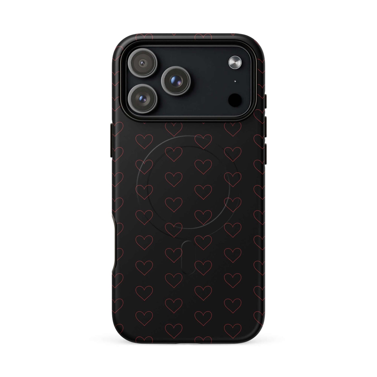 Magnetic Phone Case with a stylish crimson heart pattern on a sleek black background.