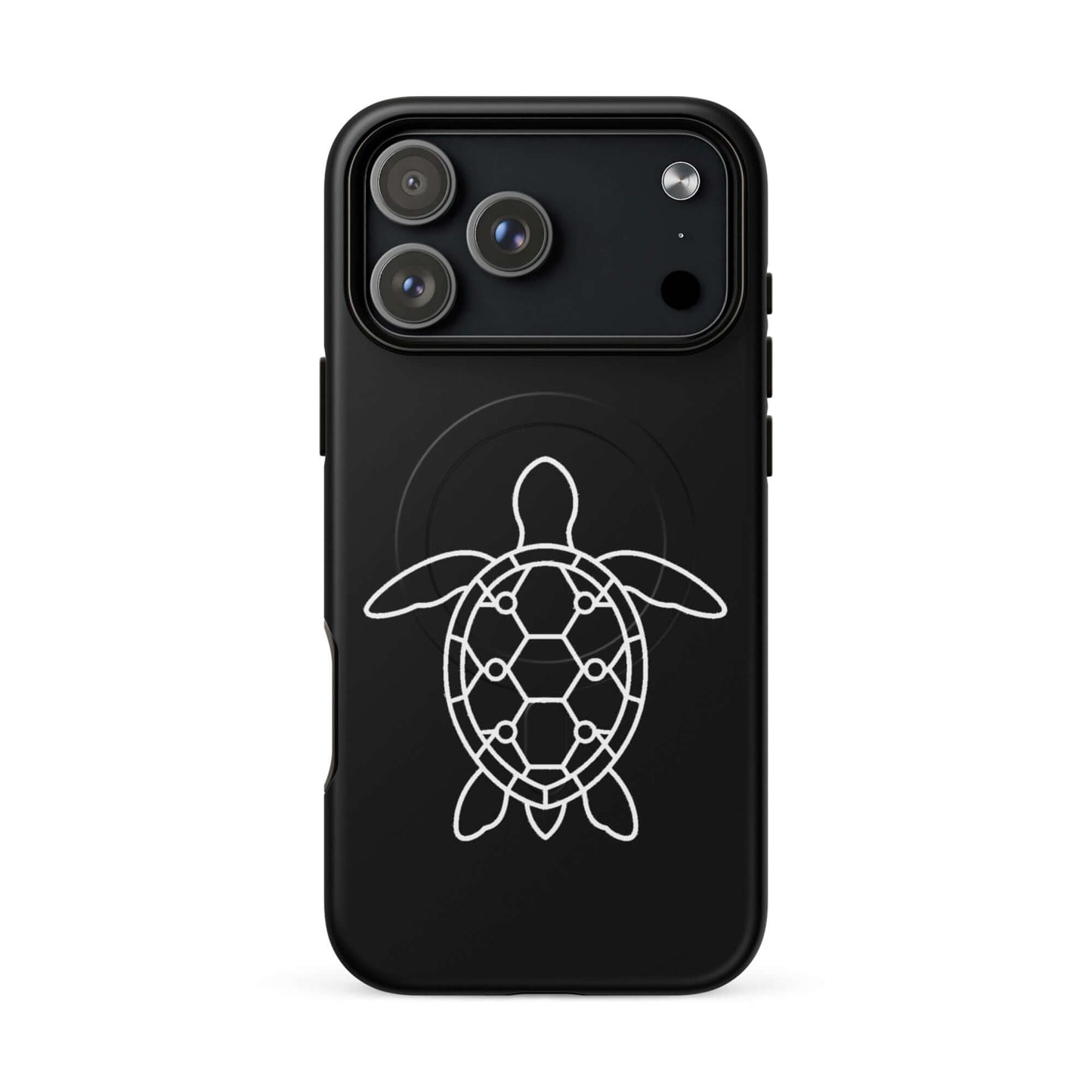 Magnetic Phone Case featuring a minimalist sea turtle silhouette with a geometric shell pattern.