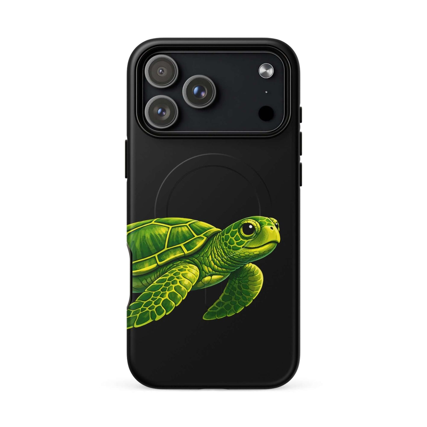 Magnetic Phone Case featuring a vibrant sea turtle design on a black background, stylish and protective for iPhone.
