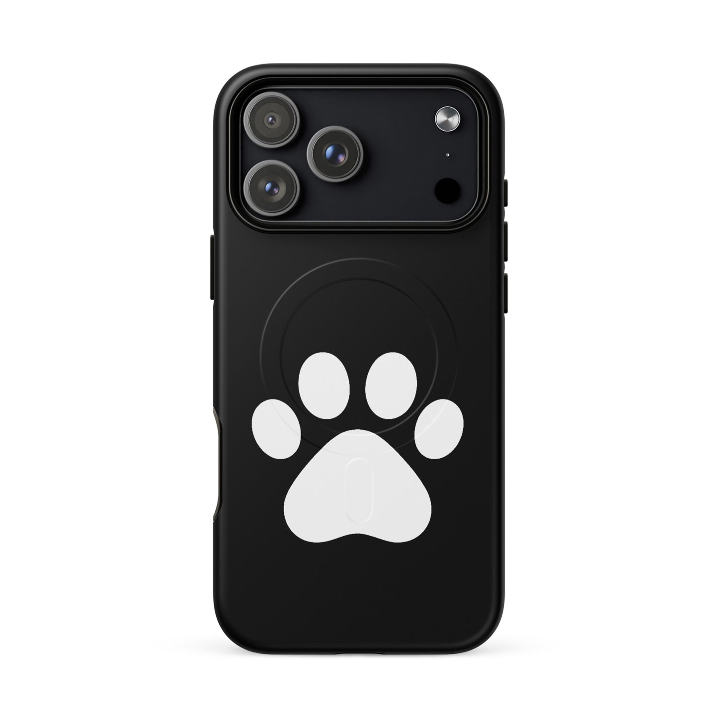 Magnetic Phone Case for iPhone featuring a minimalist paw print design in black and white.
