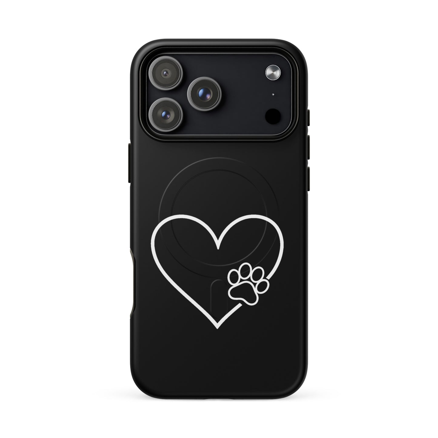 Magnetic Phone Case for iPhone with heart and paw print design, sleek protection for pet lovers.
