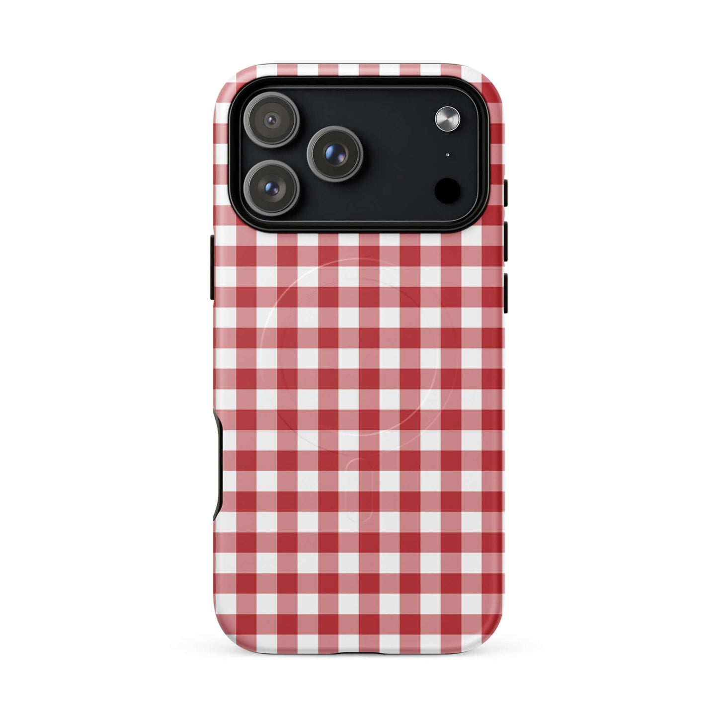 Magnetic Phone Case with red and white gingham pattern for stylish protection
