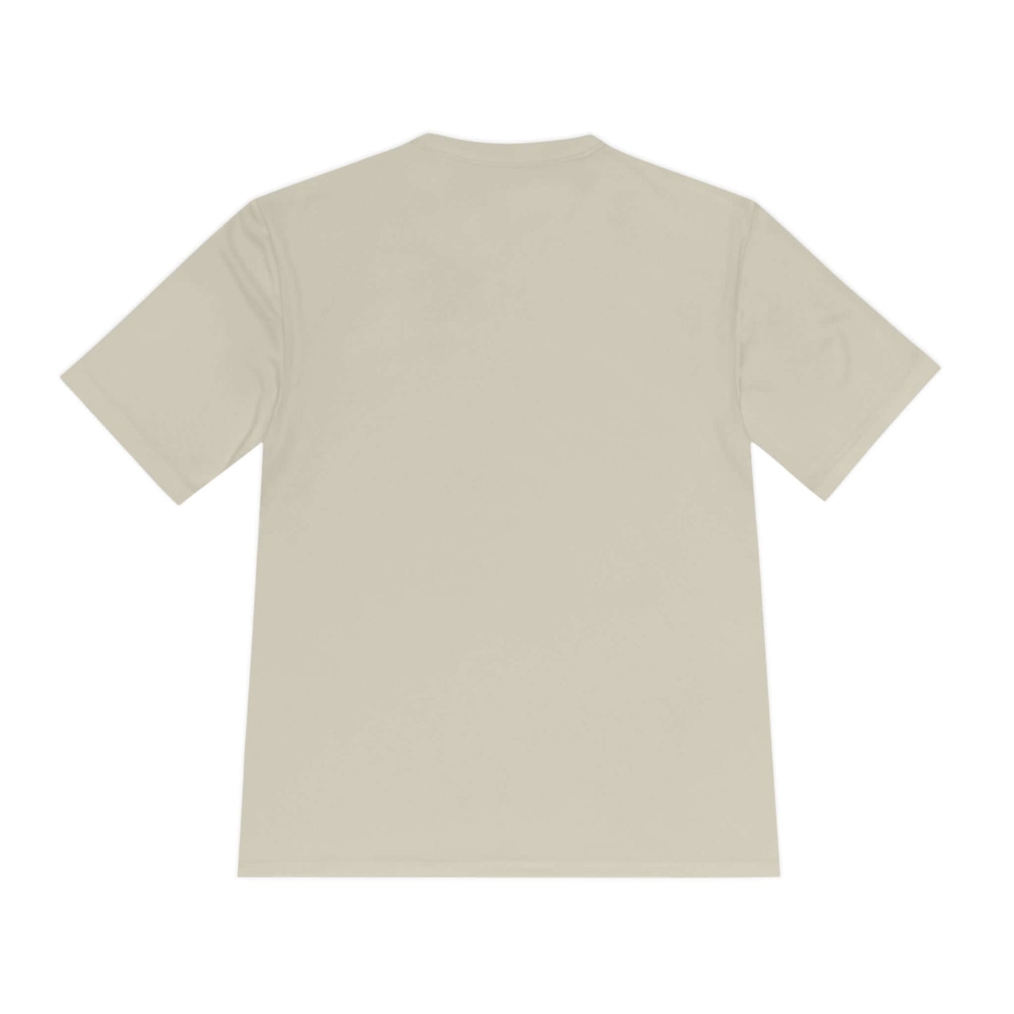 "Back view of No Mercy Pickleball Dry-Fit Performance T-Shirt in beige color, designed for comfort and moisture wicking for players."