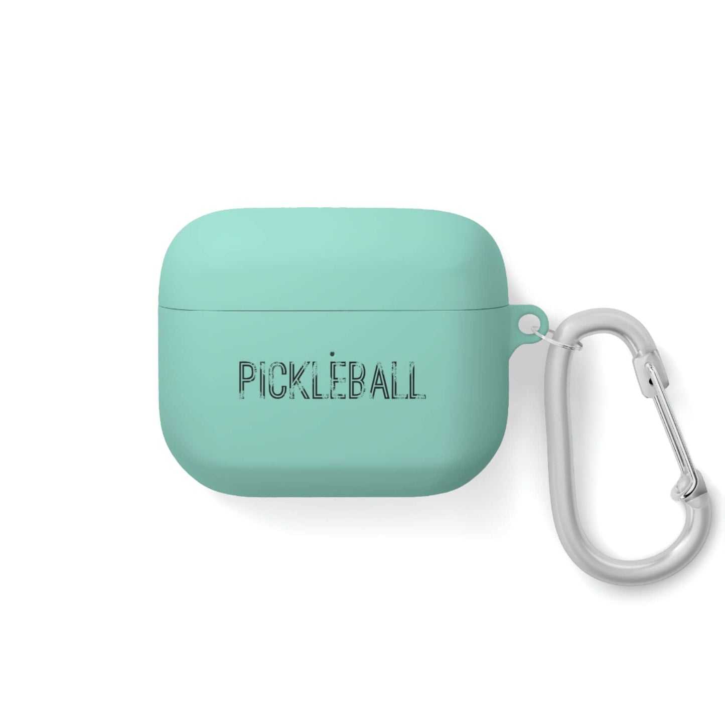 Mint green Pickleball AirPods Pro case cover with carabiner for secure carrying and protection during pickleball matches.
