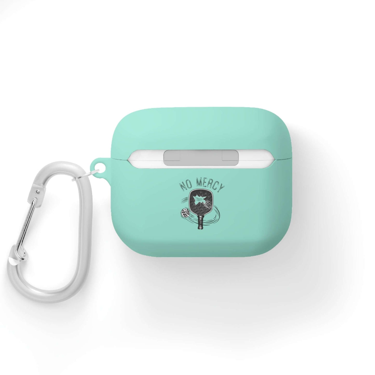 No Mercy Pickleball AirPods Pro case cover in green with carabiner for protection and easy carrying during games.