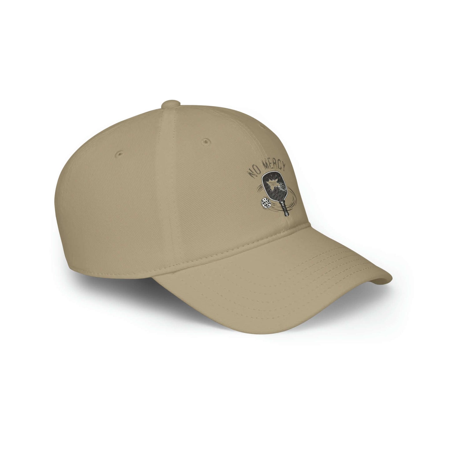No Mercy Pickleball Series low-profile beige baseball cap with custom design, perfect for sportswear enthusiasts.