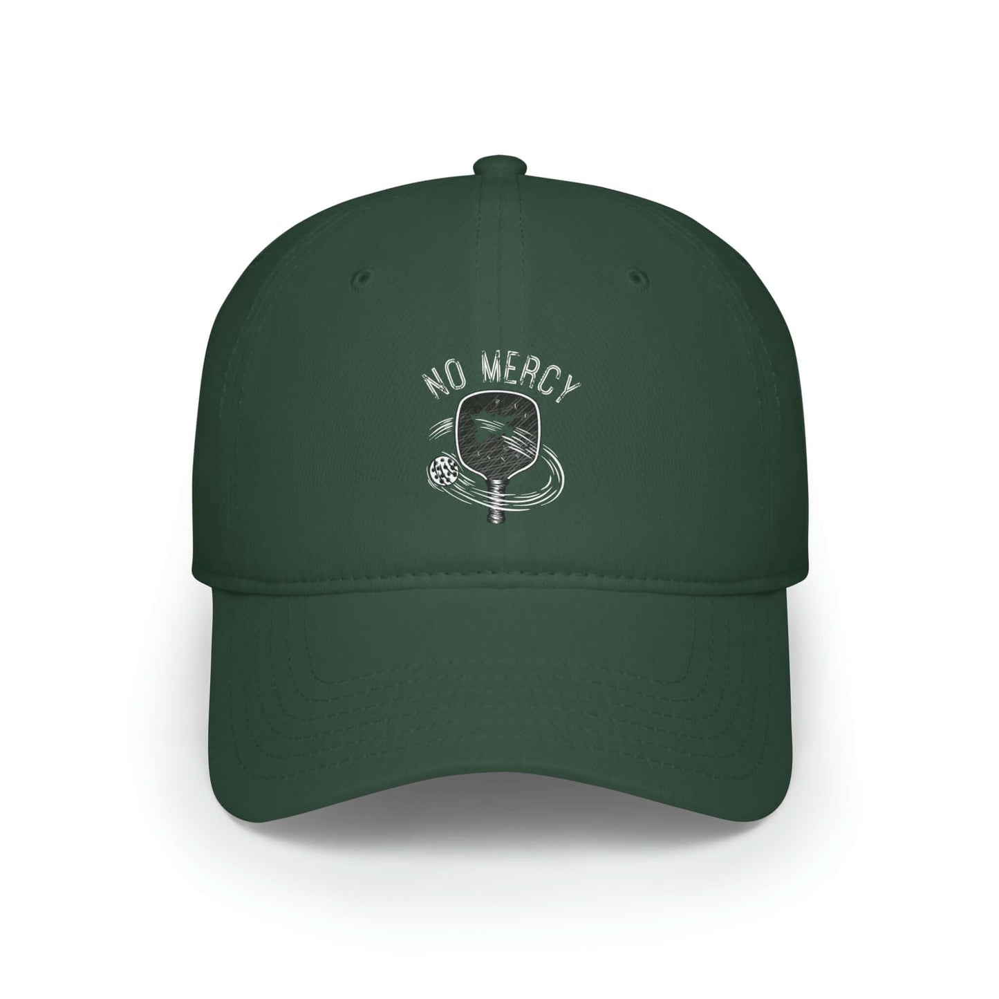 No Mercy Pickleball Series low profile green baseball cap, 100% cotton, 6-panel structured design, front view.