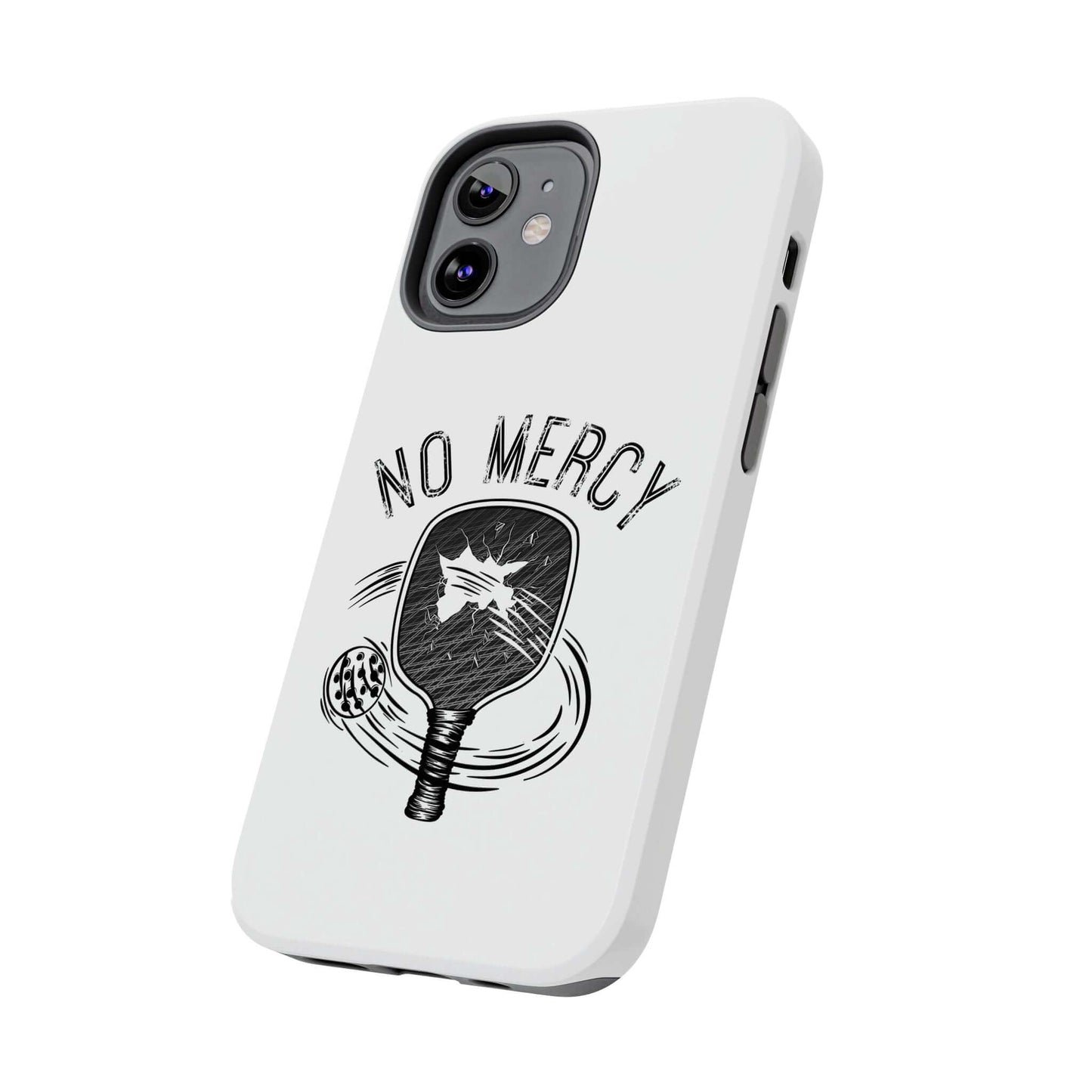 "No Mercy Pickleball Series dual-layer phone case for Apple iPhone with pickleball paddle design by RND Power Solutions"