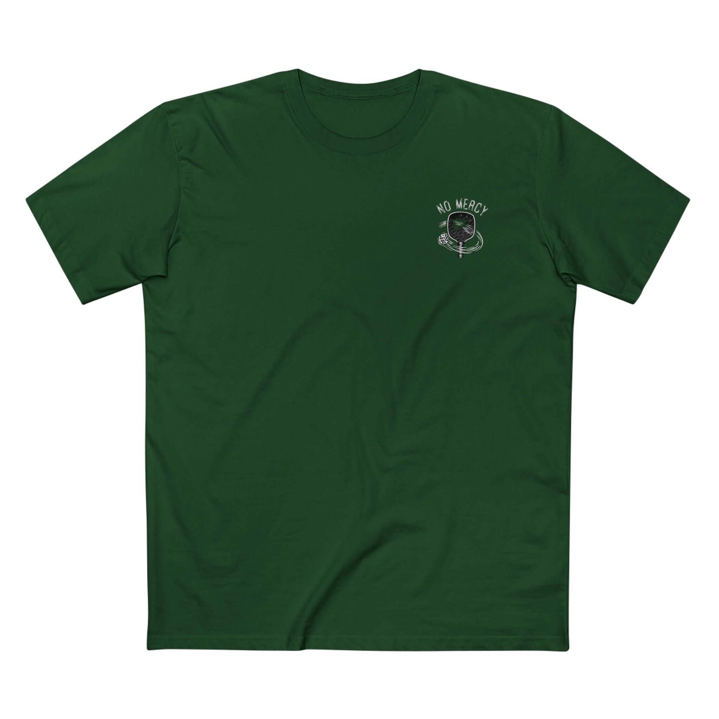 Green No Mercy Pickleball T-Shirt with cobra logo, 100% cotton, for aggressive pickleball players.