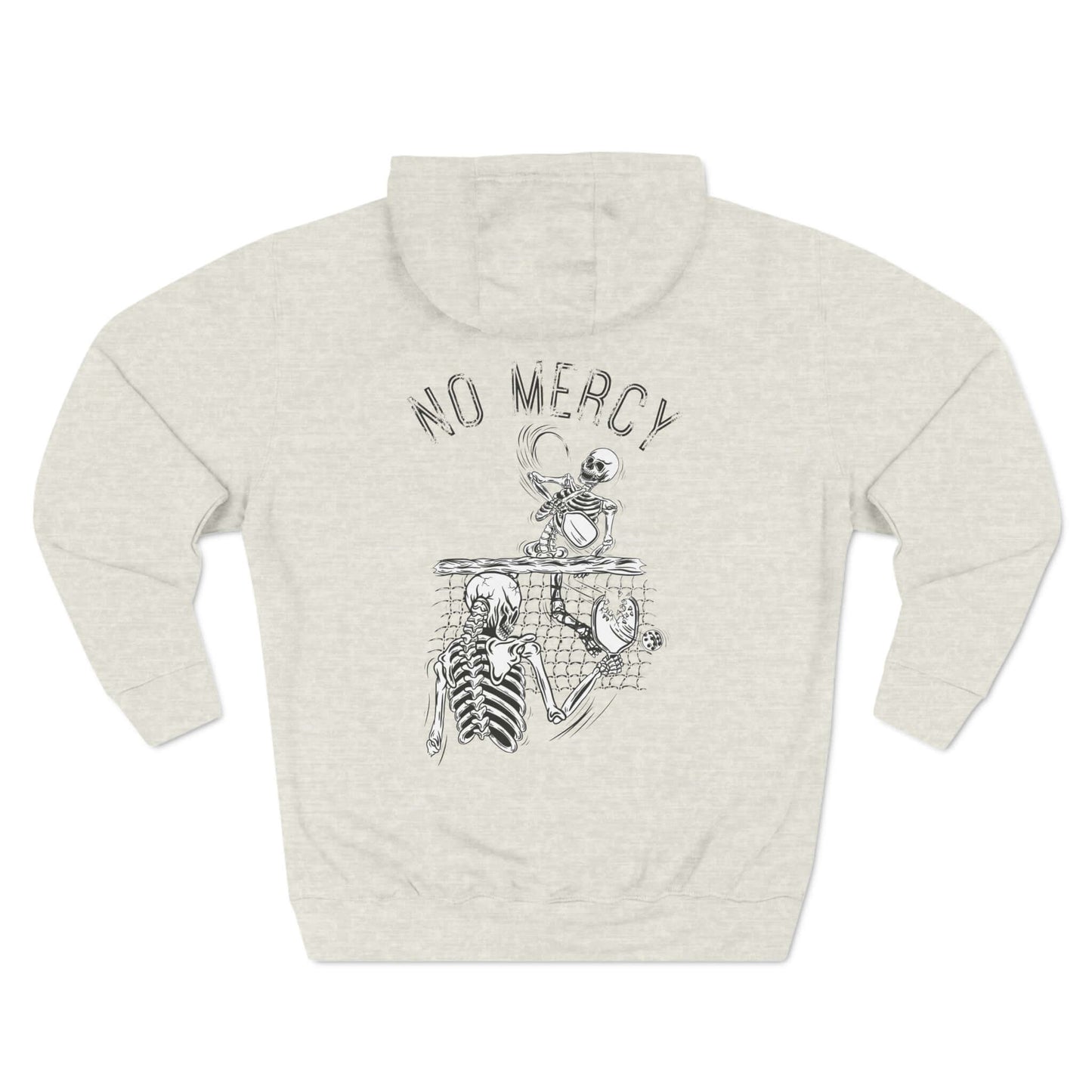 No Mercy Pickleball Series Three-Panel Fleece Hoodie with Skeleton Design on Back