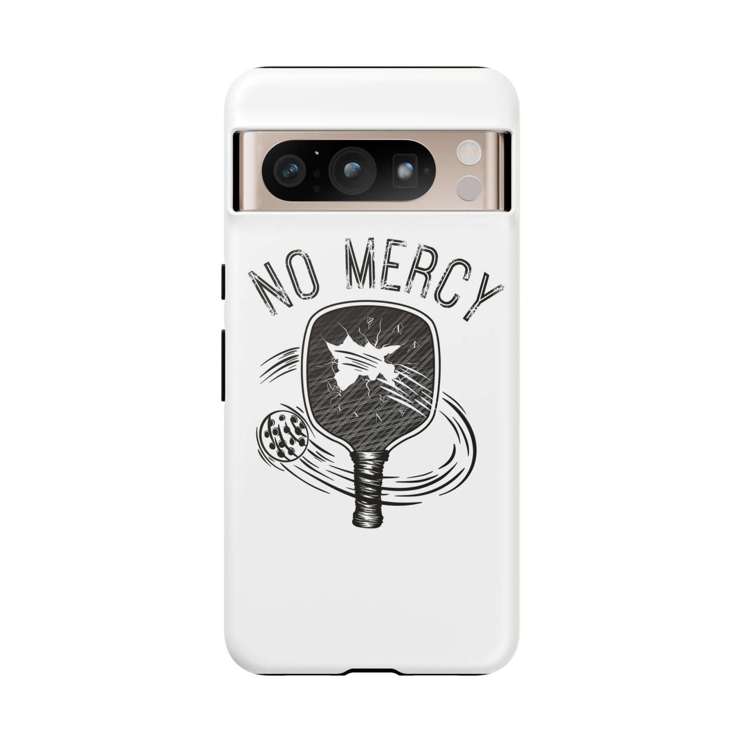 "No Mercy Pickleball Tough Phone Case for Google Pixel with paddle design"