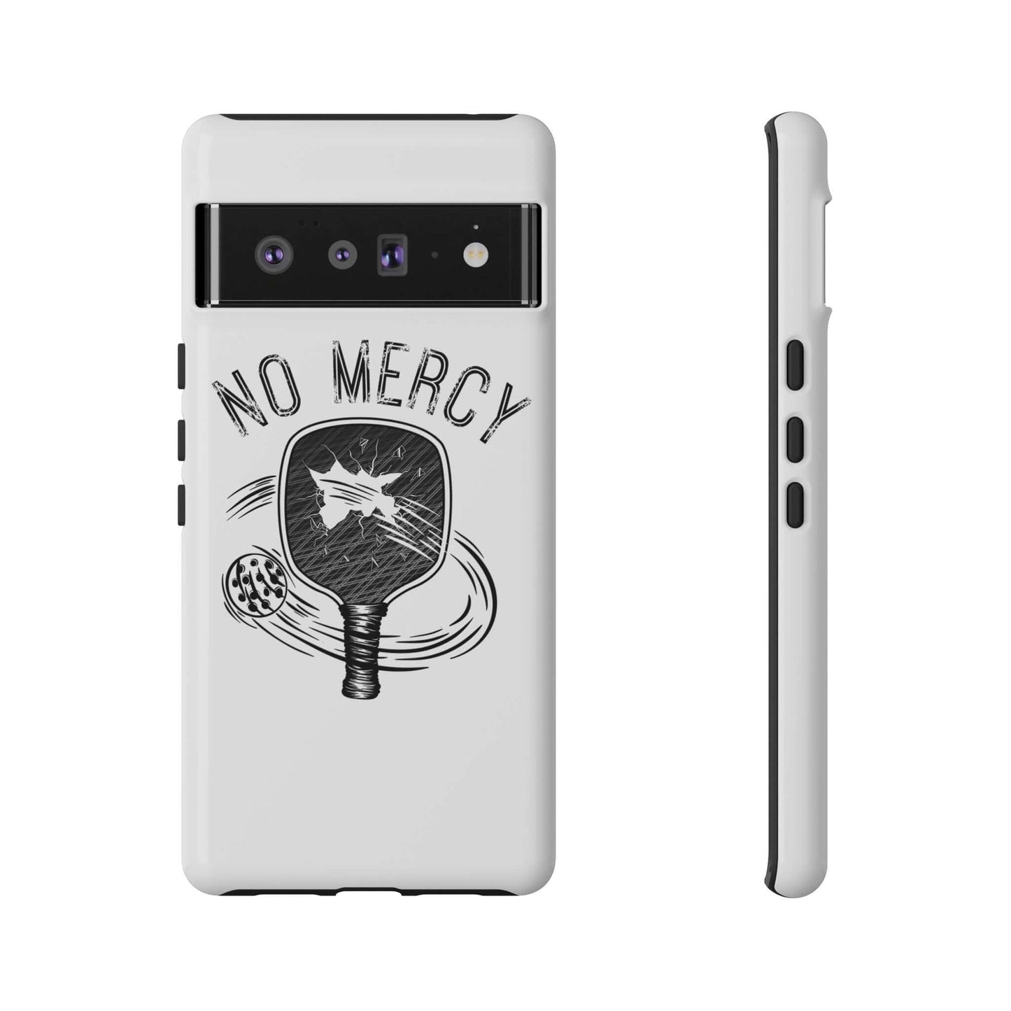 No Mercy Pickleball Tough Phone Case for Google Pixel with paddle design and protective dual layers.