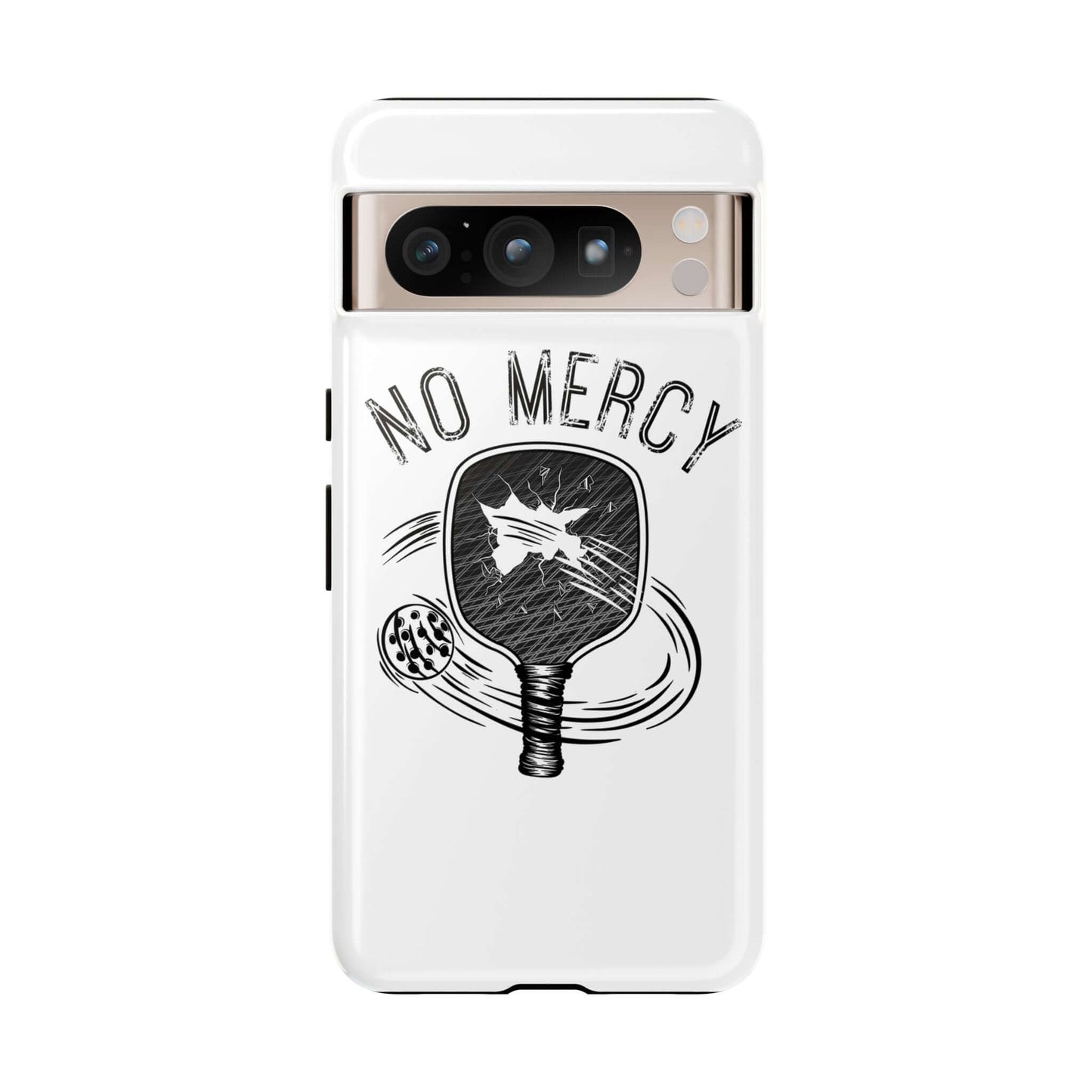 "No Mercy Pickleball Tough Phone Case for Google Pixel with paddle design"