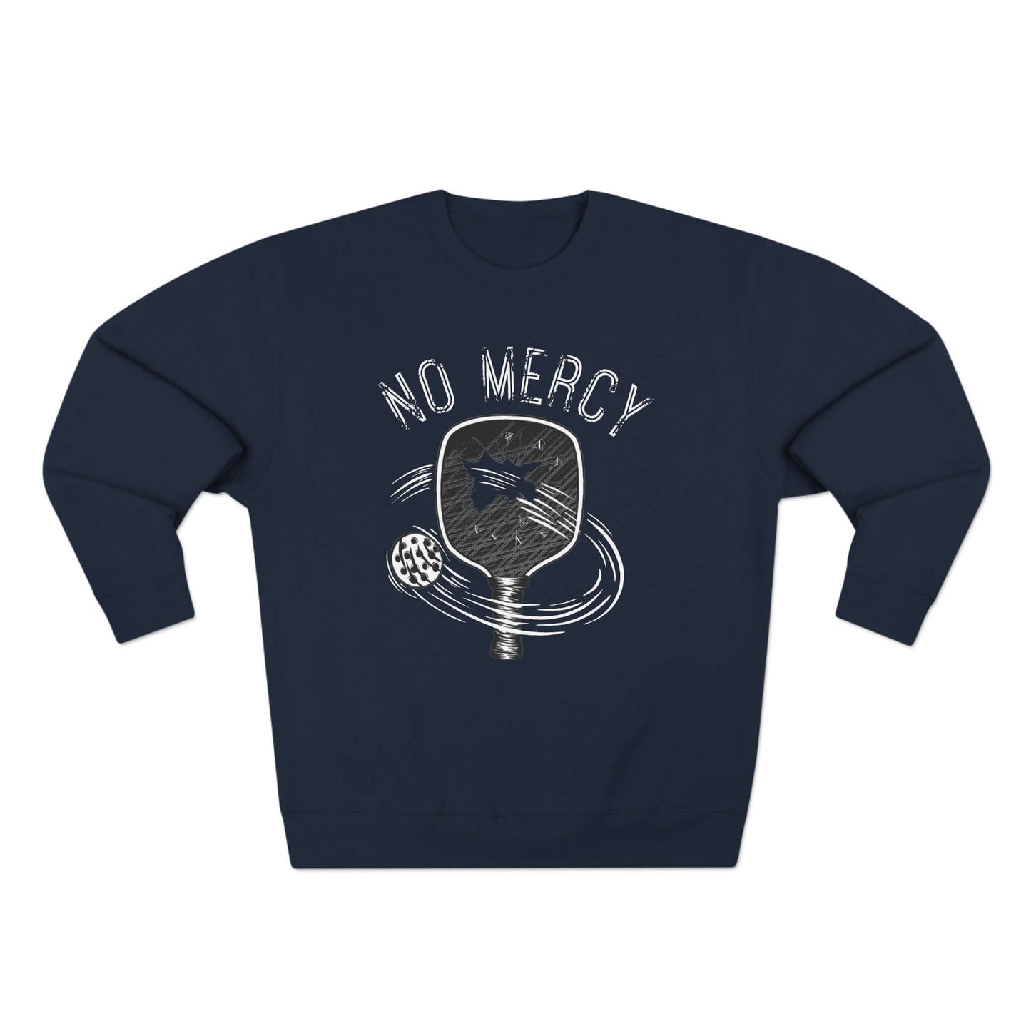 Unisex crewneck sweatshirt with No Mercy Pickleball design, perfect for stylish play on the court and keeping warm in winter.