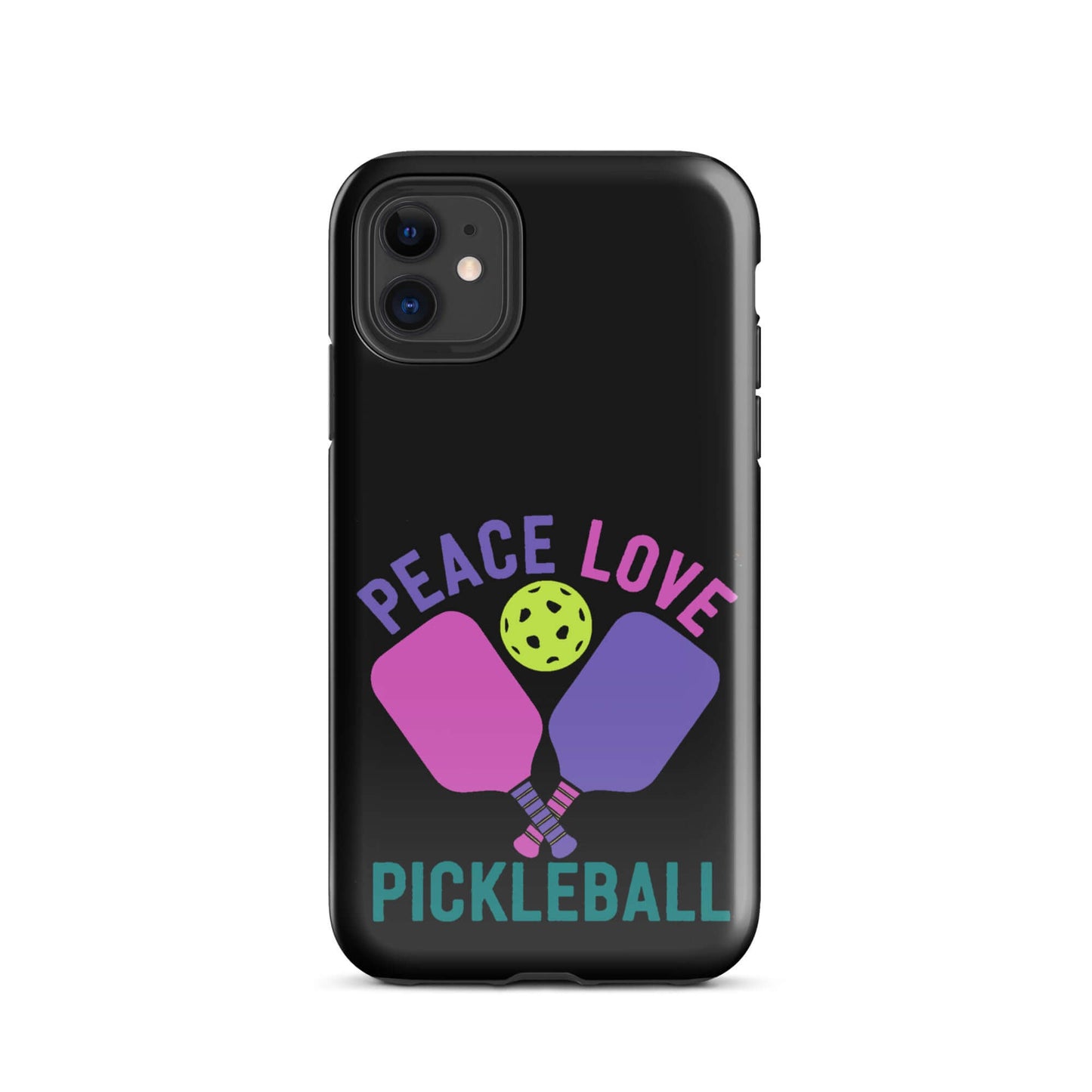 Peace, Love, Pickleball Black Tough Case for iPhone with paddles and ball design