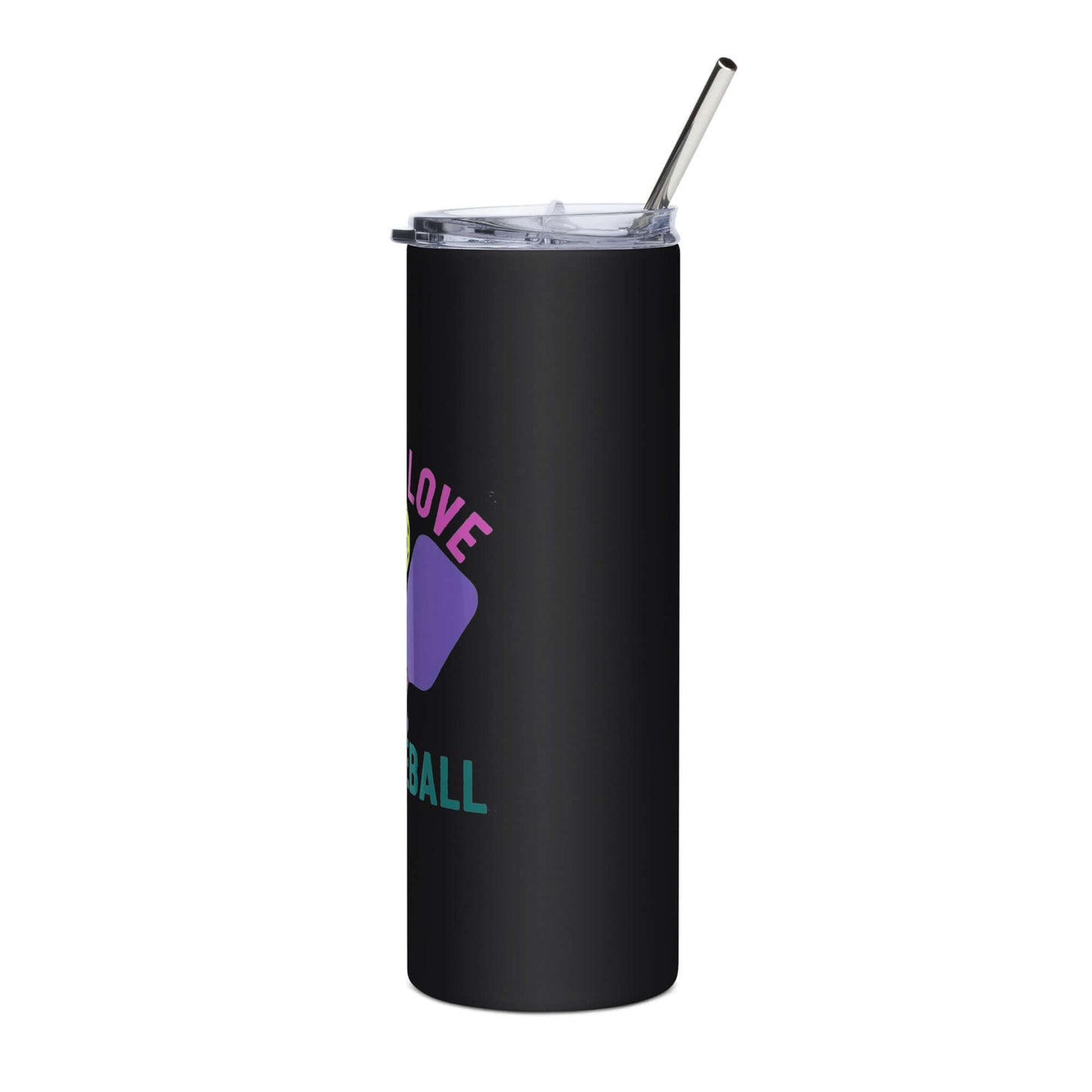 Peace, Love, Pickleball stainless steel tumbler with straw, perfect for hydration and style on the court.