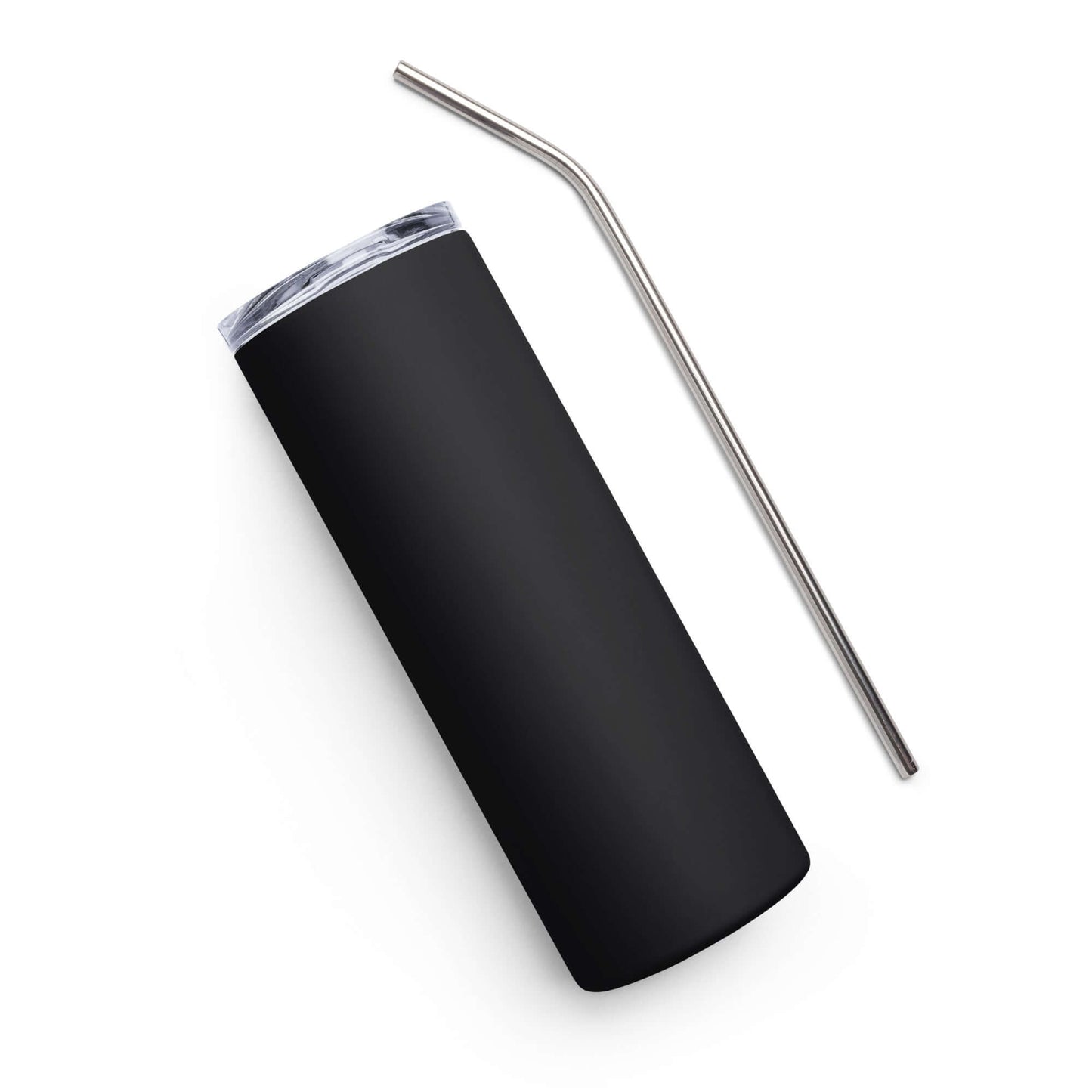 Black stainless steel tumbler with clear lid and straw, perfect for on-the-go hydration and style.