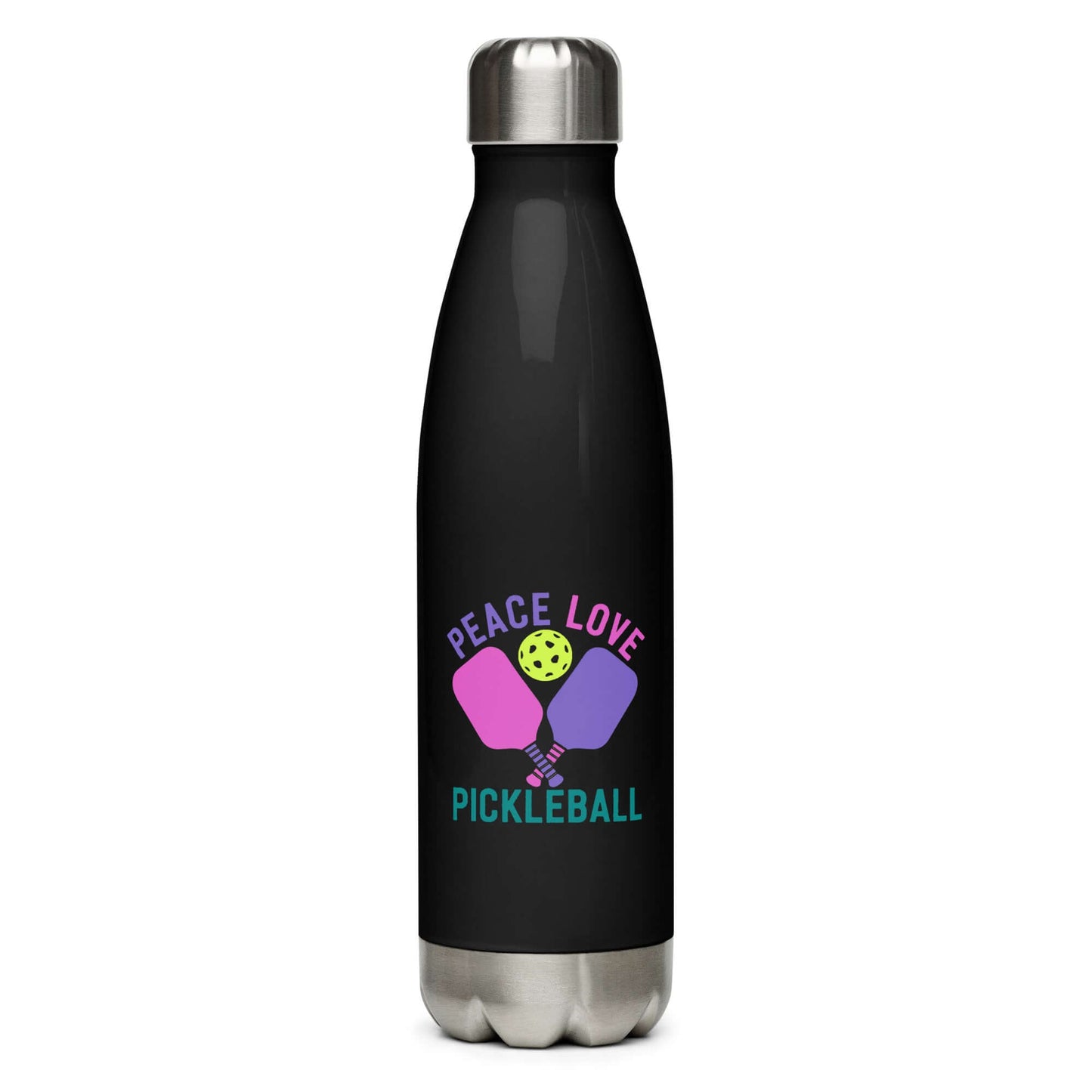 Peace, Love, Pickleball Stainless Steel Water Bottle for stylish hydration on and off the court.