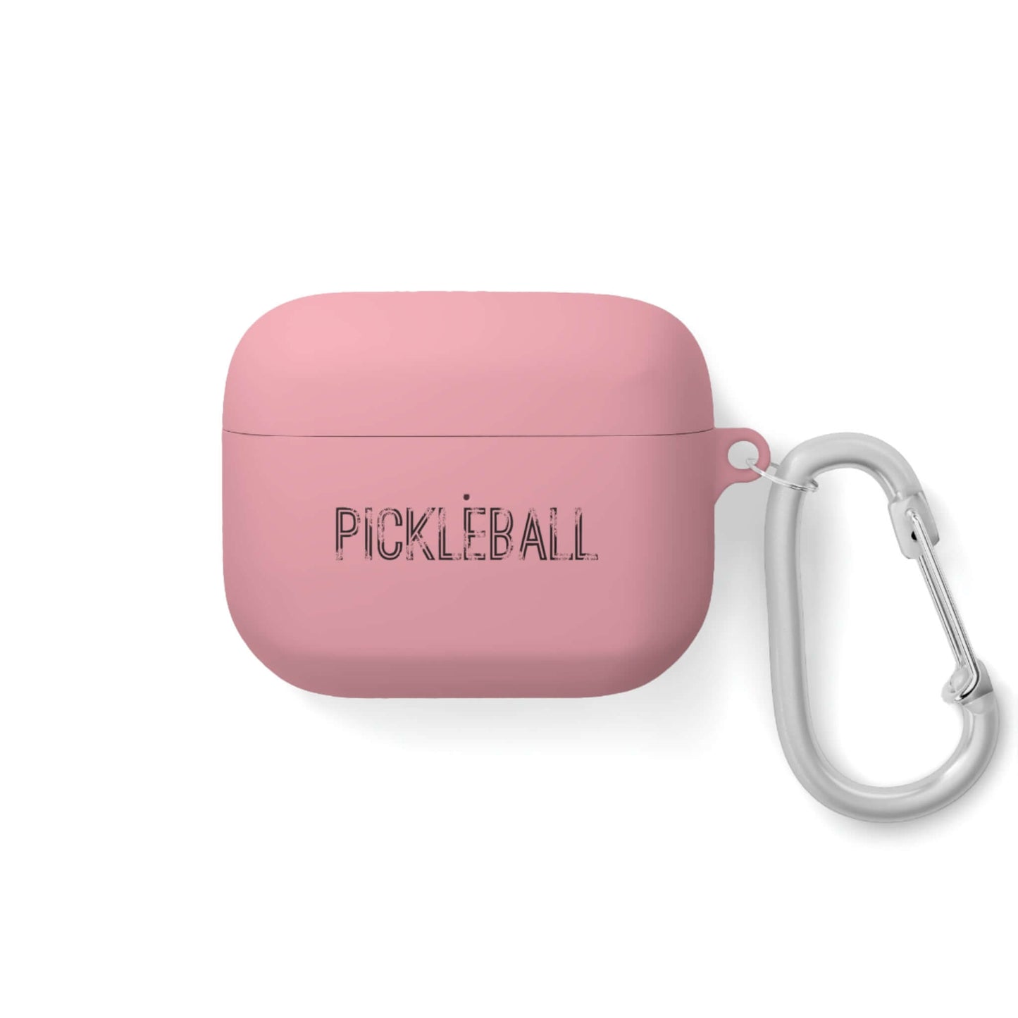 Pink Pickleball AirPods Pro case cover with metal carabiner for secure carrying during sports and workouts.