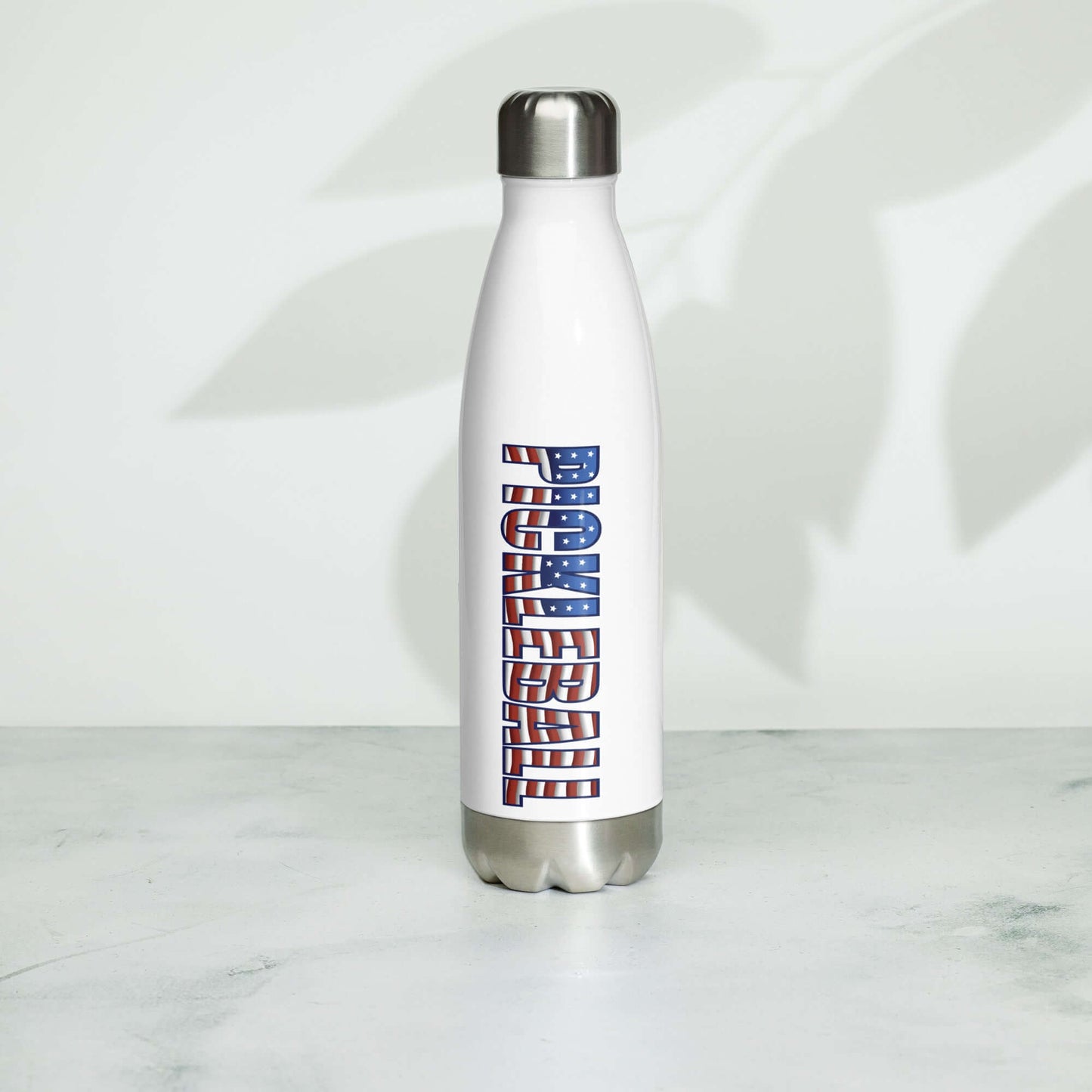 Pickleball American Flag Series 17oz stainless steel water bottle with patriotic design, perfect for sports enthusiasts.
