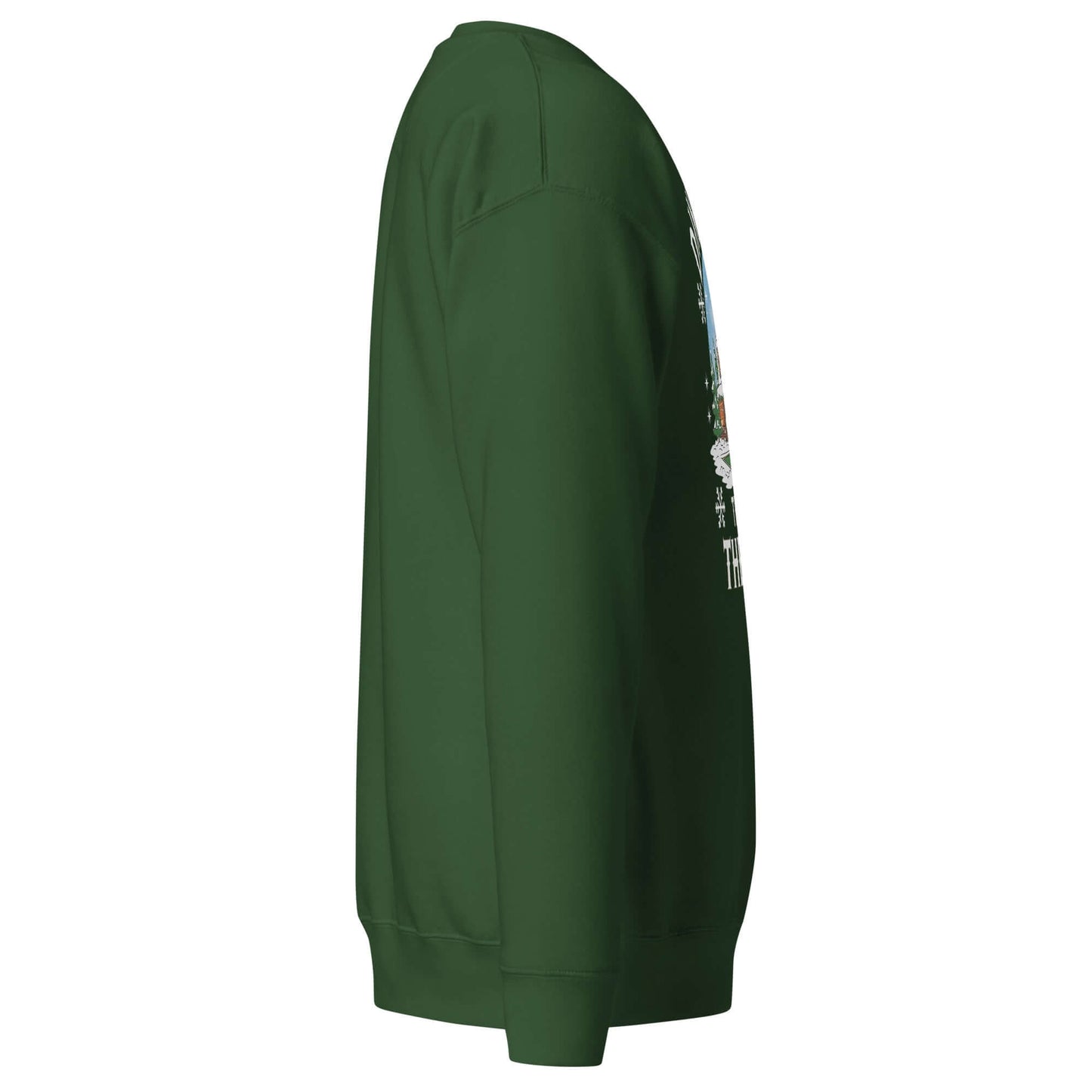 right side of Dinking Through the Snow: Cozy Pickleball Sweatshirt for Holiday Enthusiasts (forest green)