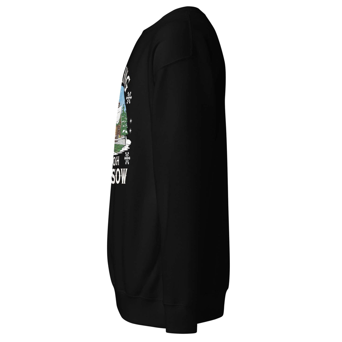 left side of Dinking Through the Snow: Cozy Pickleball Sweatshirt for Holiday Enthusiasts (Black)