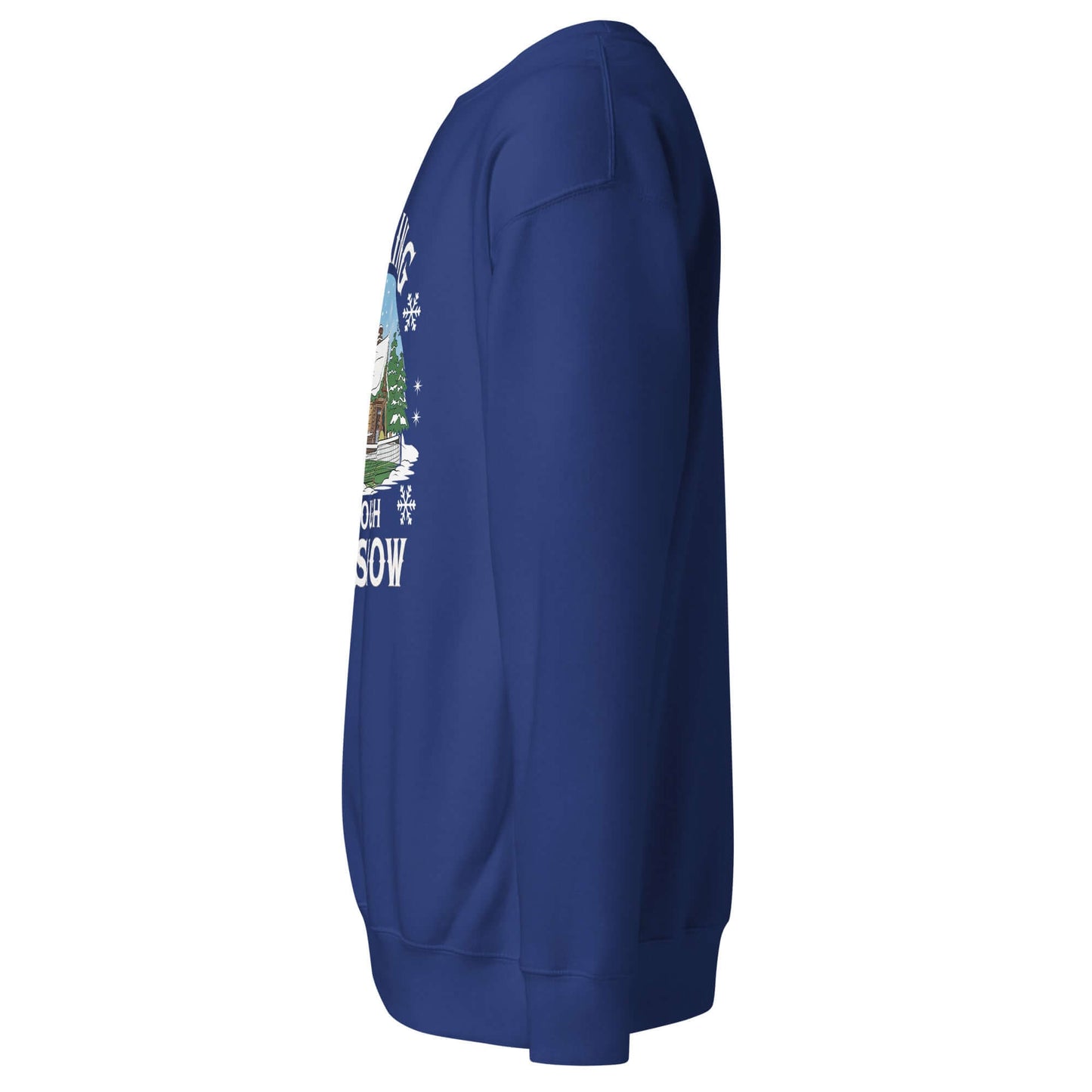 left side of Dinking Through the Snow: Cozy Pickleball Sweatshirt for Holiday Enthusiasts (royal)