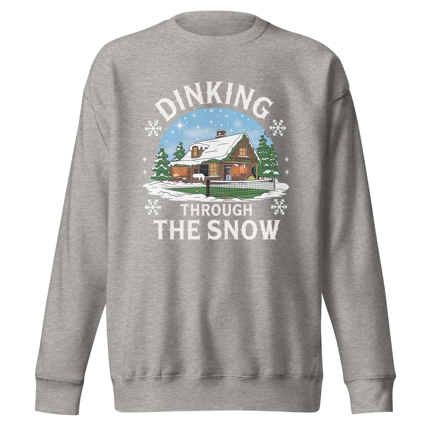 front side of Dinking Through the Snow: Cozy Pickleball Sweatshirt for Holiday Enthusiasts (carbon grey)