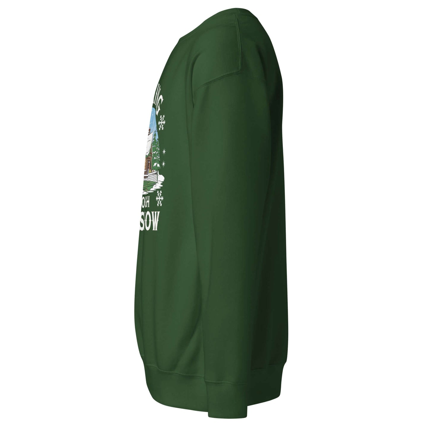 left side of Dinking Through the Snow: Cozy Pickleball Sweatshirt for Holiday Enthusiasts (forest green)